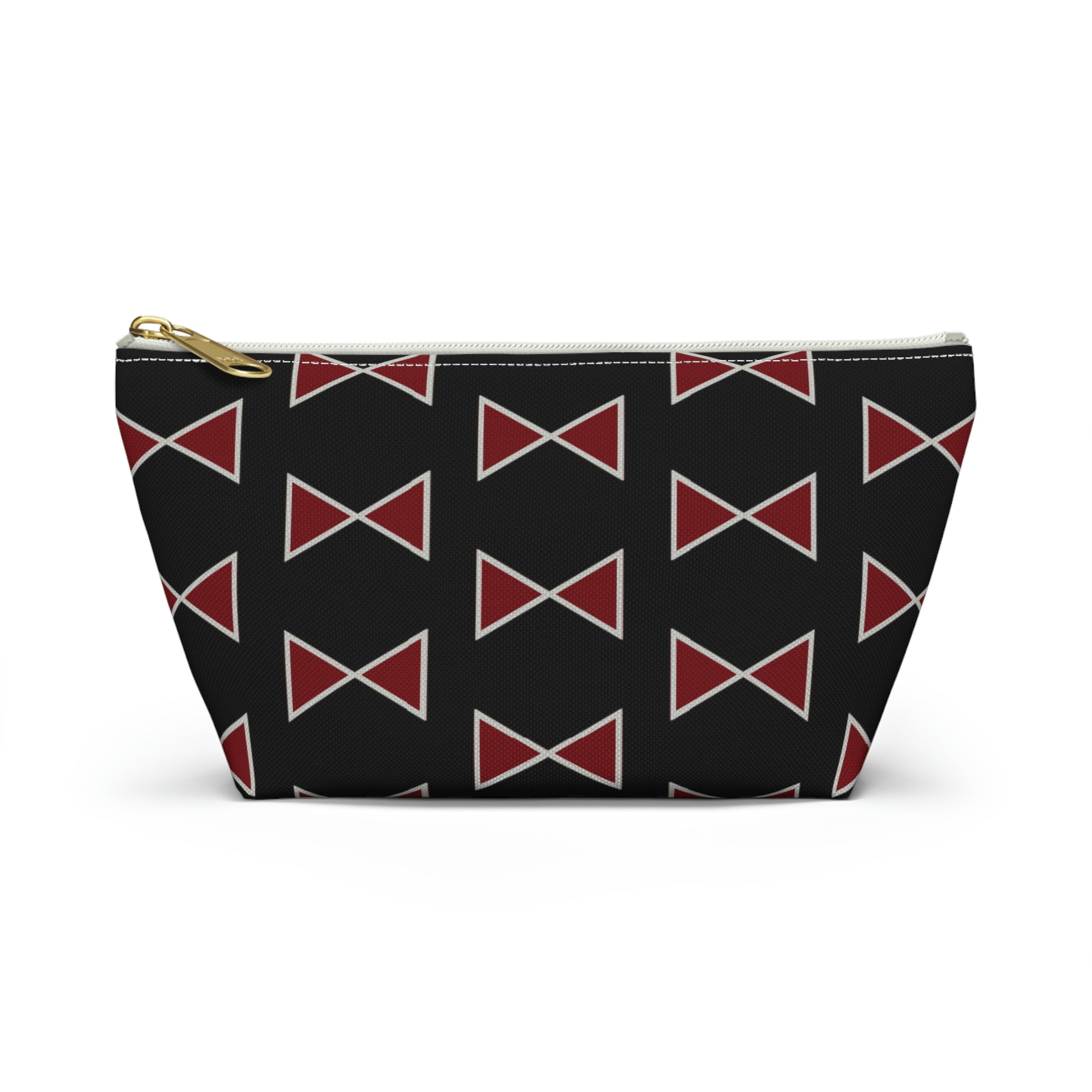 Black & Garnet Maroon Bows Accessory Pouch with T-bottom - BowsAndArtsDesigns