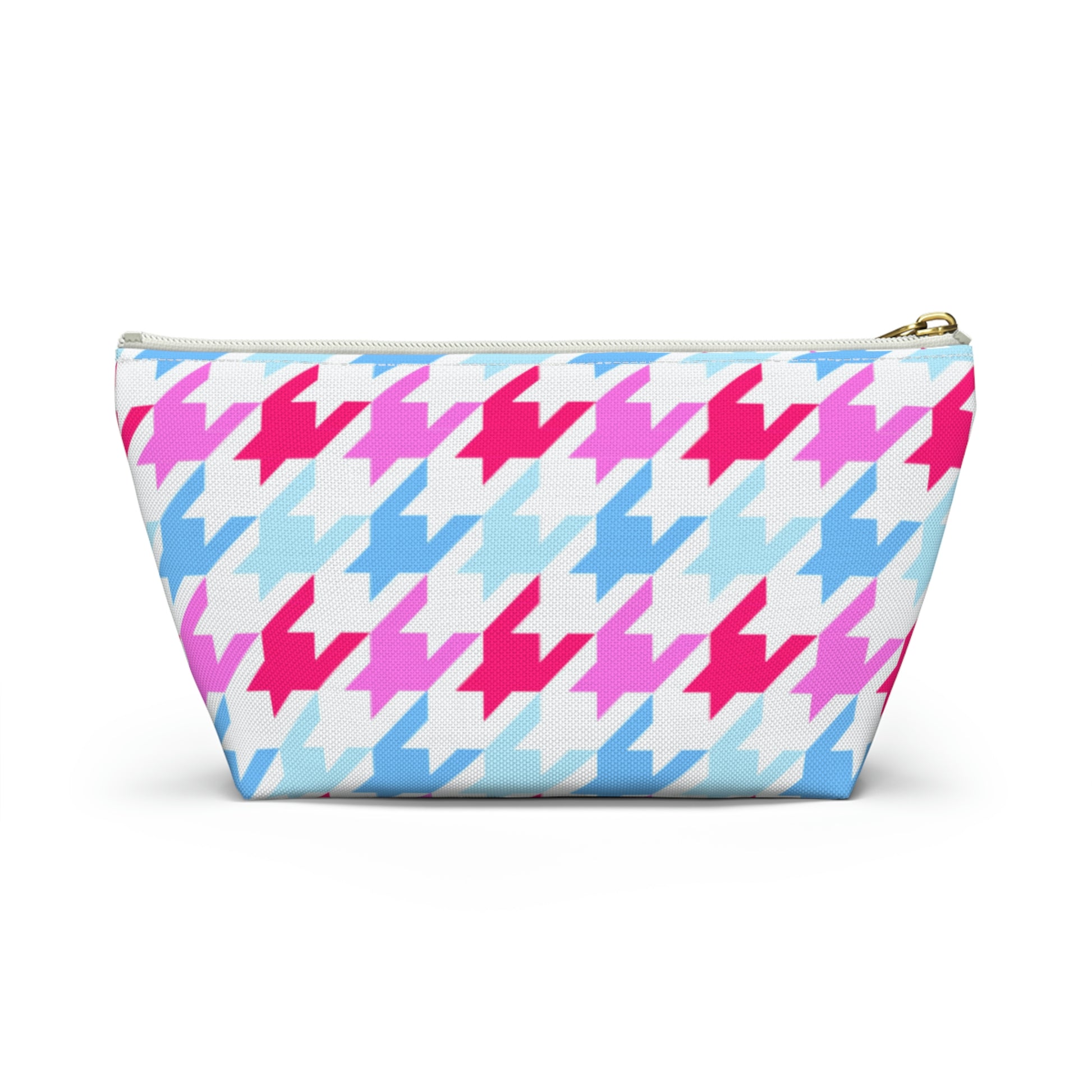 Blue & Pink Houndstooth Accessory Pouch with T-bottom - BowsAndArtsDesigns