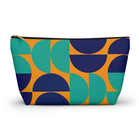 Tangerine, Teal, & Navy Mid Century Modern Accessory Pouch with T-bottom - BowsAndArtsDesigns