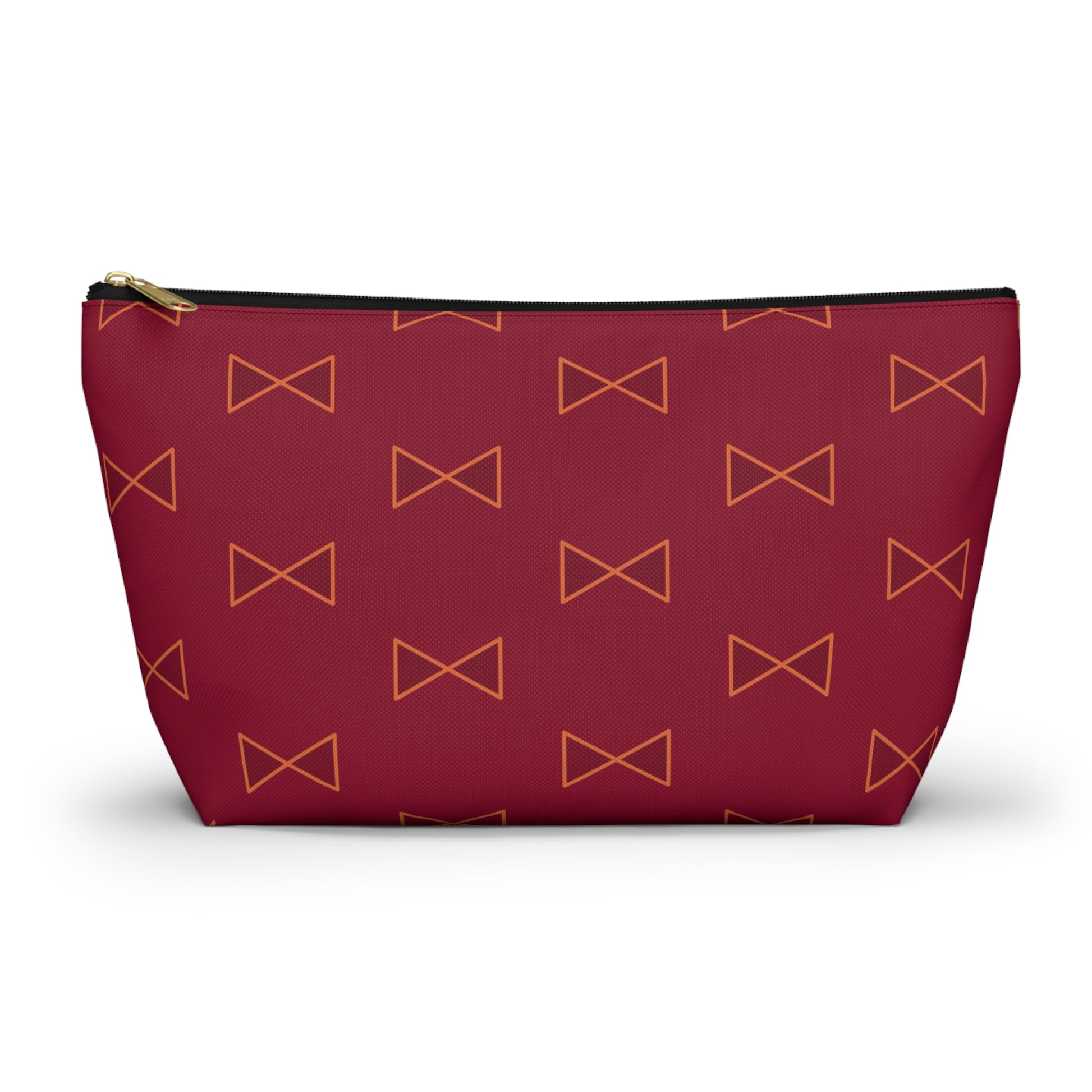 Maroon & Tangerine Bows Accessory Pouch with T-bottom - BowsAndArtsDesigns