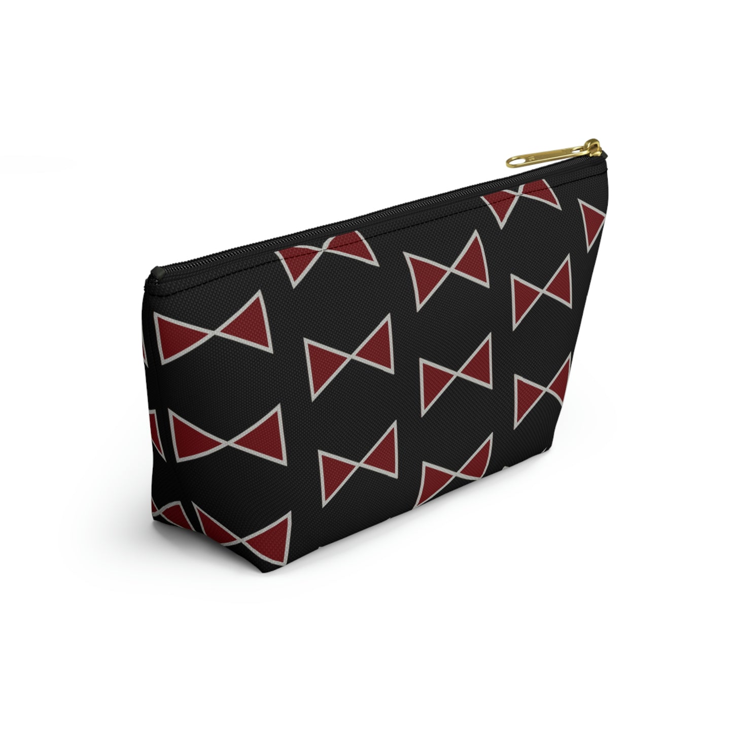 Black & Garnet Maroon Bows Accessory Pouch with T-bottom - BowsAndArtsDesigns