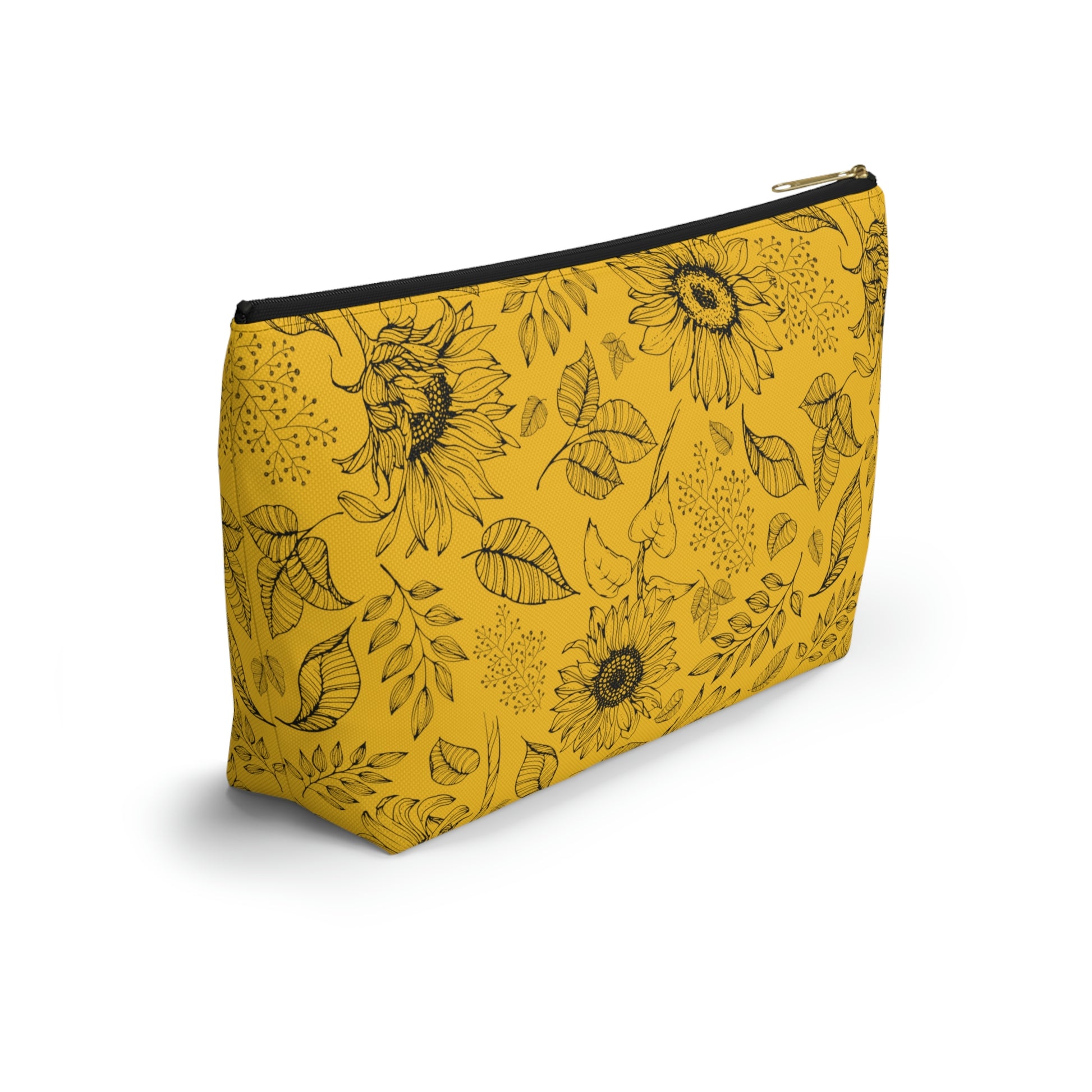 Yellow Sunflower Accessory Pouch with T-bottom - BowsAndArtsDesigns