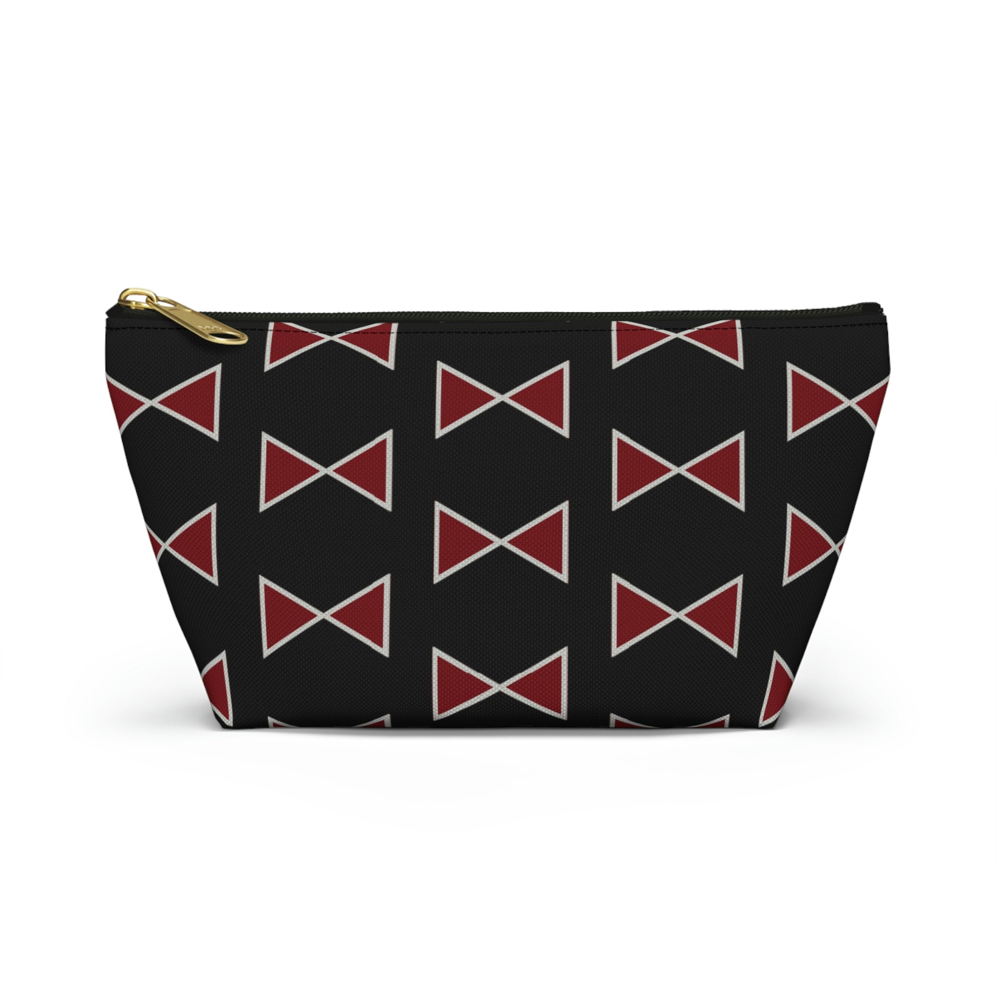 Black & Garnet Maroon Bows Accessory Pouch with T-bottom - BowsAndArtsDesigns