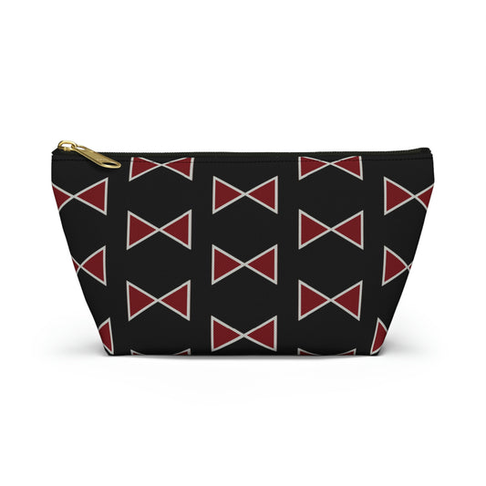 Black & Garnet Maroon Bows Accessory Pouch with T-bottom - BowsAndArtsDesigns