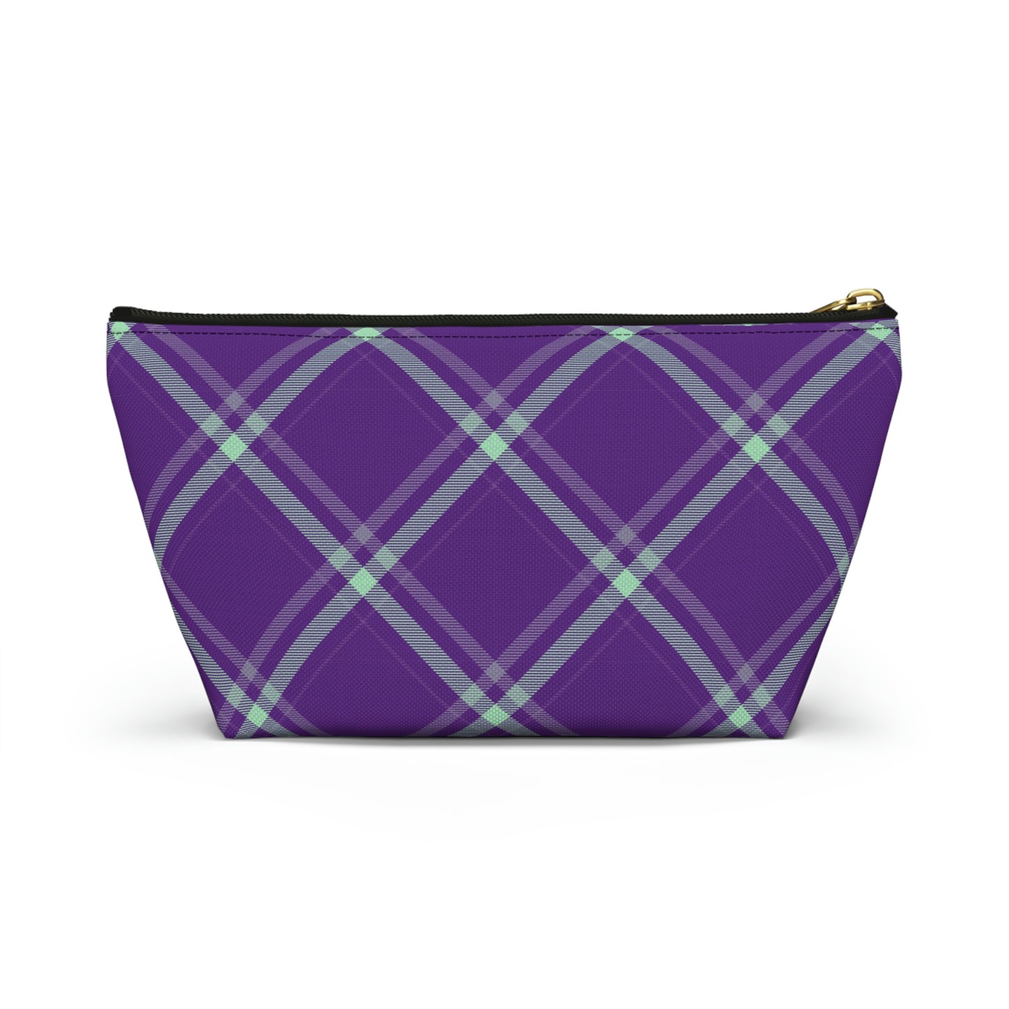 Purple Mint Plaid Accessory Pouch with T-bottom - BowsAndArtsDesigns