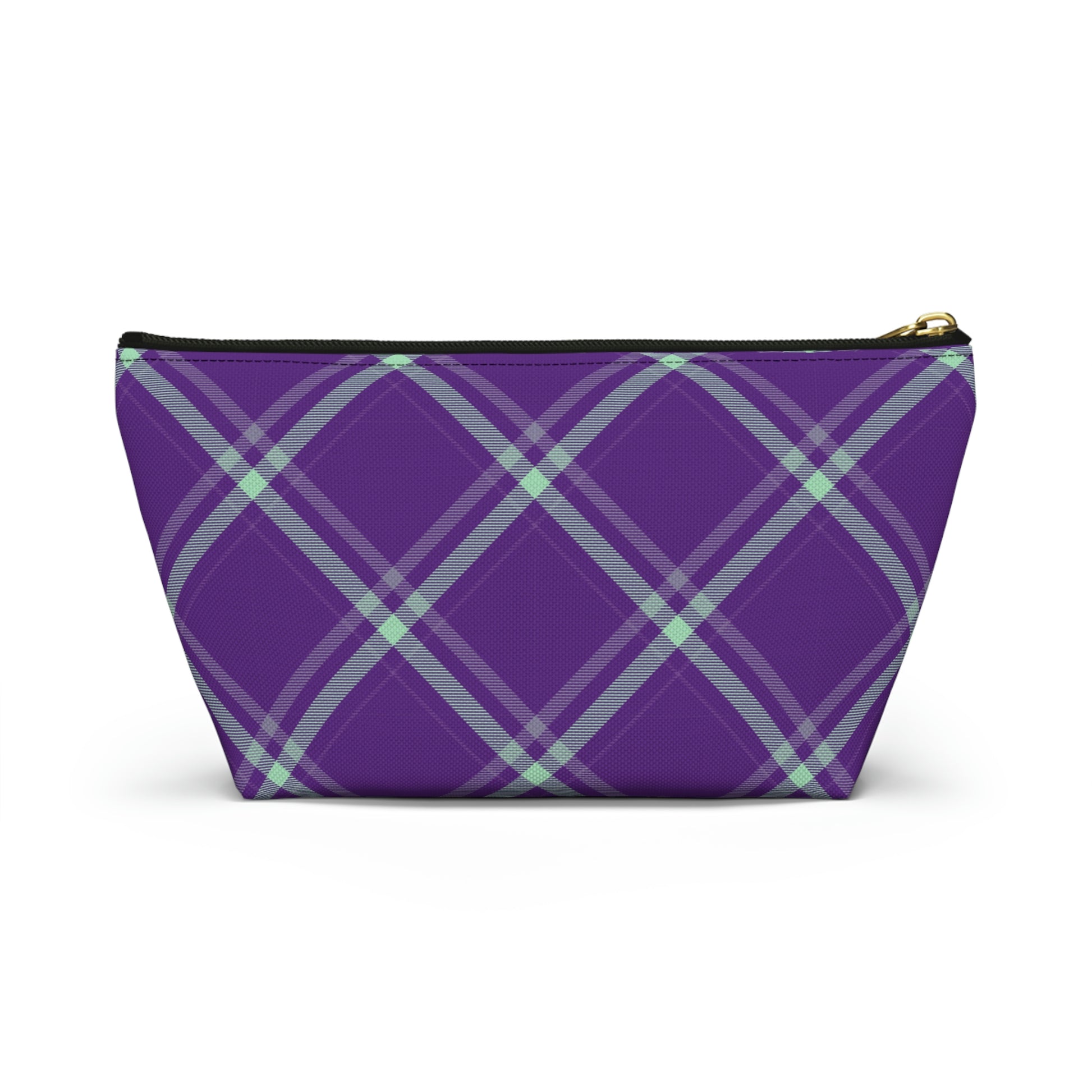 Purple Mint Plaid Accessory Pouch with T-bottom - BowsAndArtsDesigns