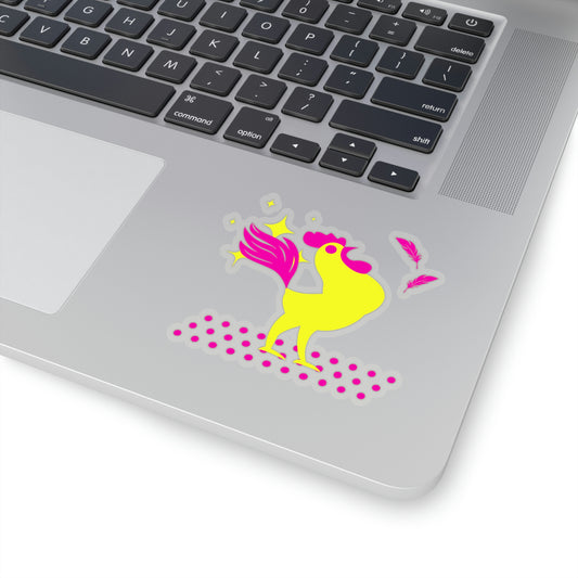 Hot Pink & Neon Yellow Rooster Gamecock Vinyl Kiss-Cut Sticker - BowsAndArtsDesigns