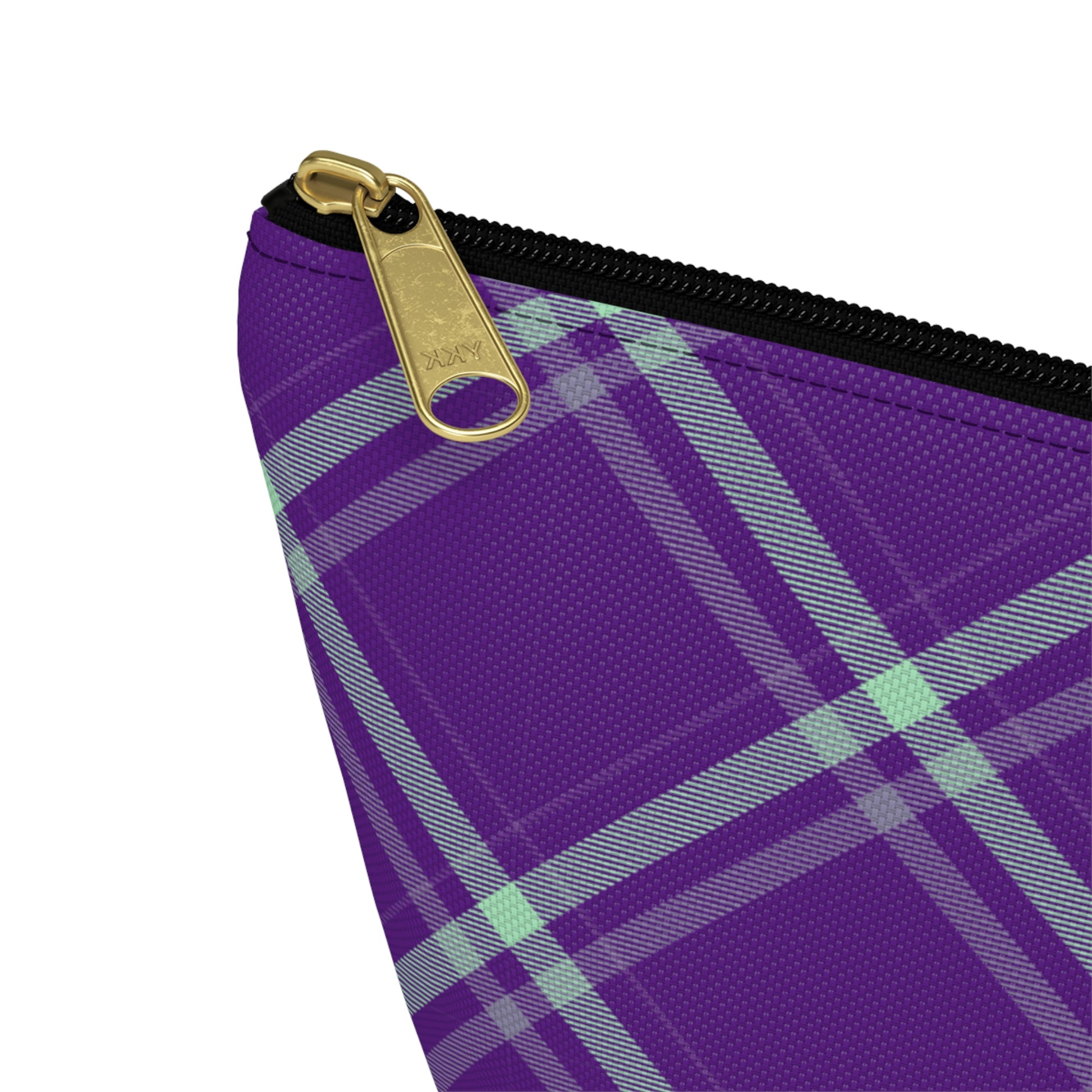 Purple Mint Plaid Accessory Pouch with T-bottom - BowsAndArtsDesigns