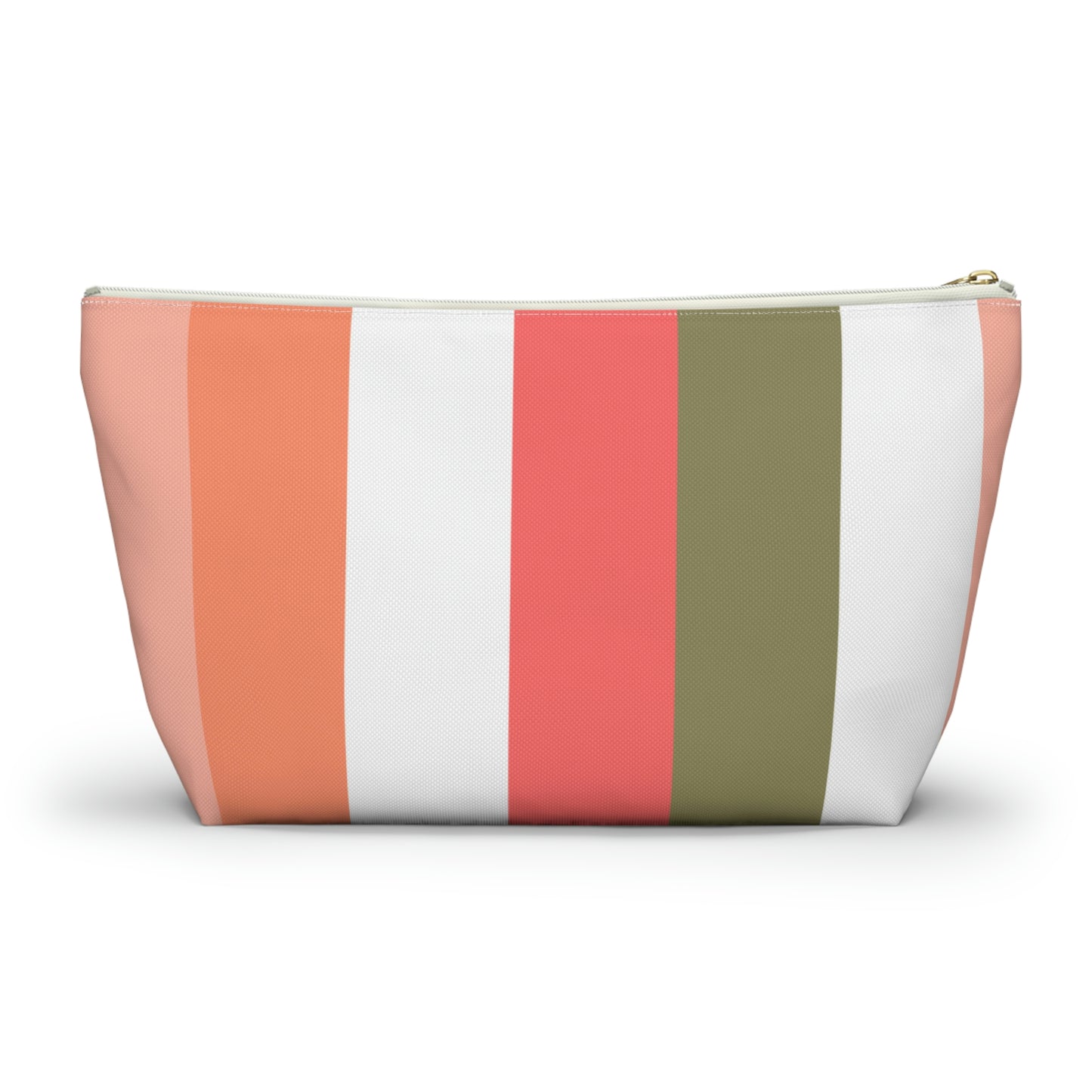 Coral Green & White Stripes Accessory Pouch with T-bottom - BowsAndArtsDesigns