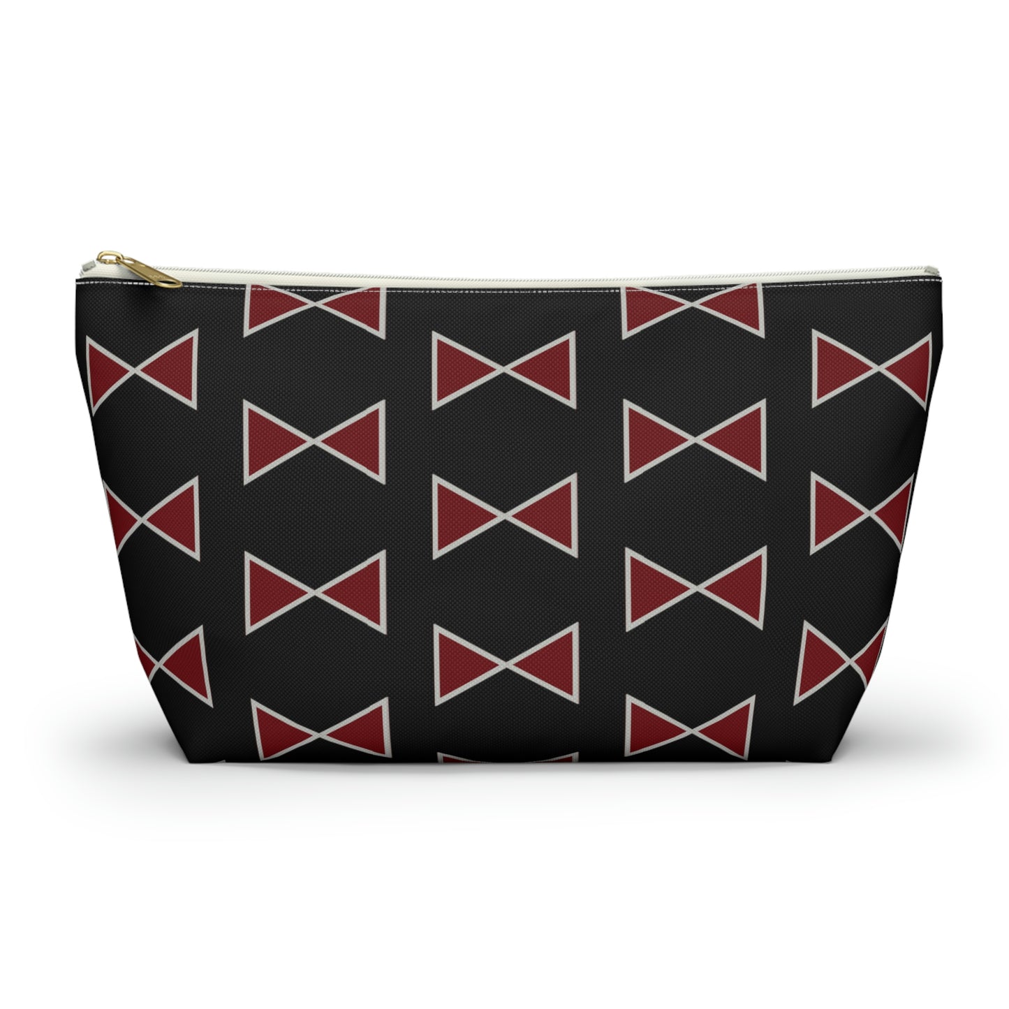 Black & Garnet Maroon Bows Accessory Pouch with T-bottom - BowsAndArtsDesigns