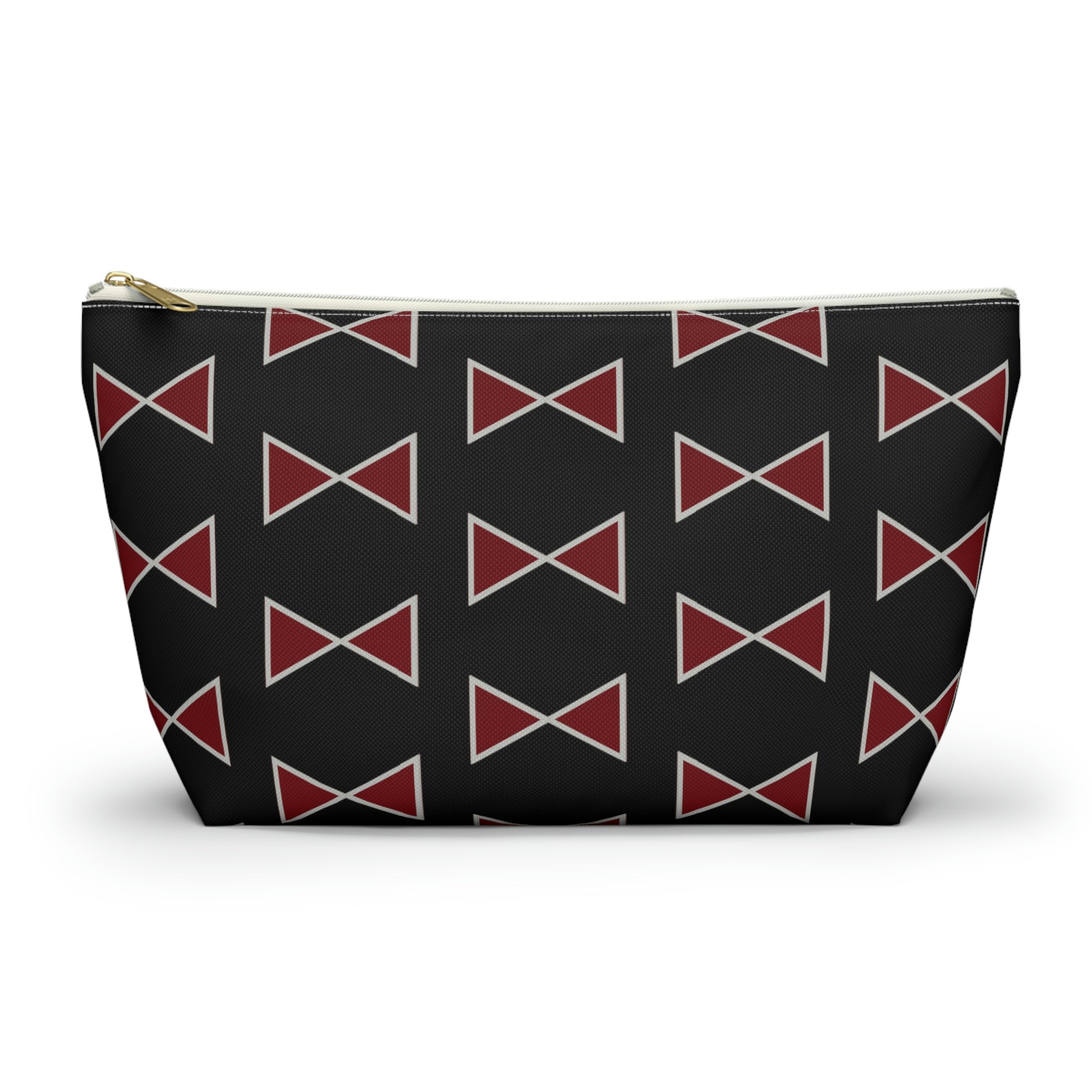 Black & Garnet Maroon Bows Accessory Pouch with T-bottom - BowsAndArtsDesigns