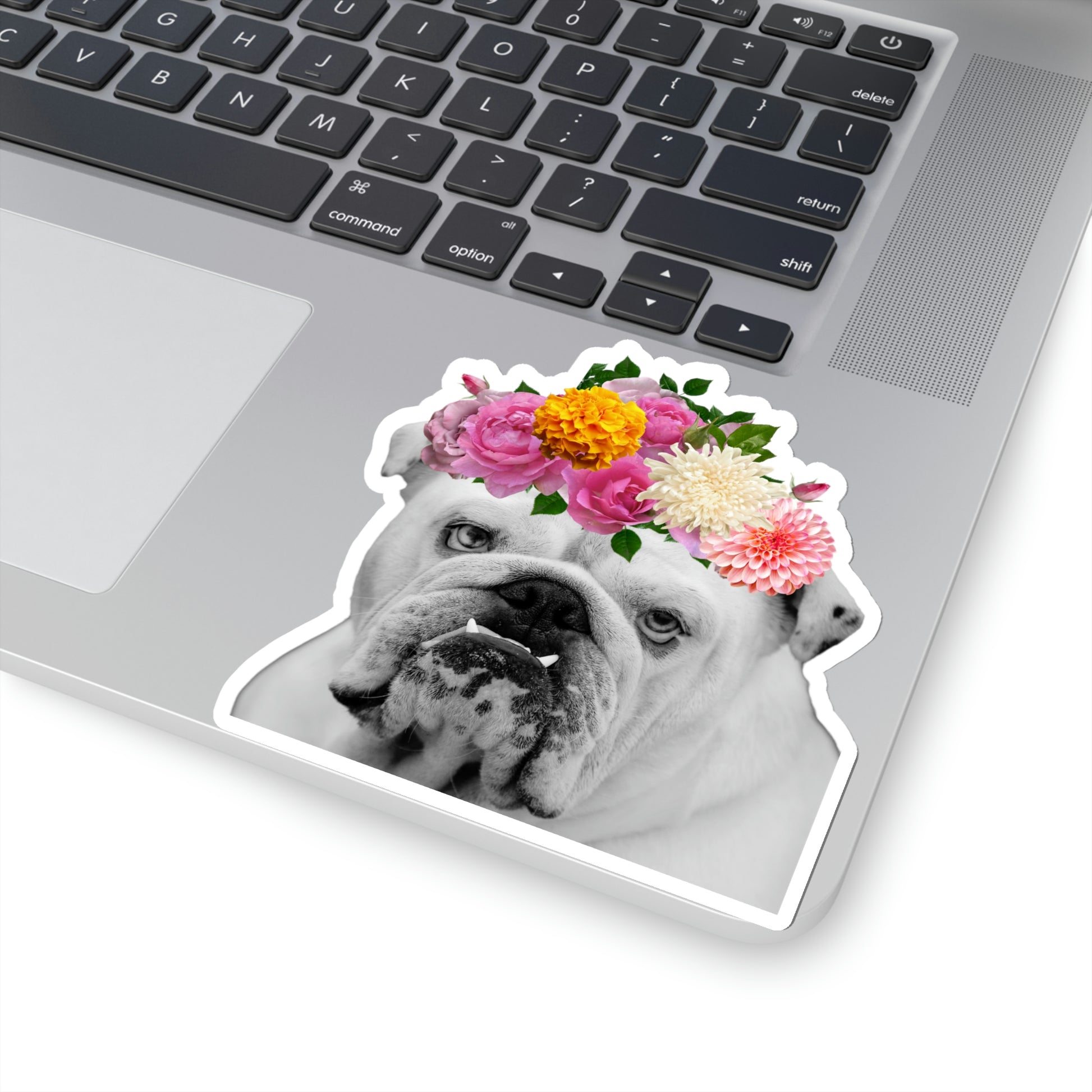 Very Pretty Bulldog Flower Crown Vinyl Kiss-Cut Sticker - BowsAndArtsDesigns