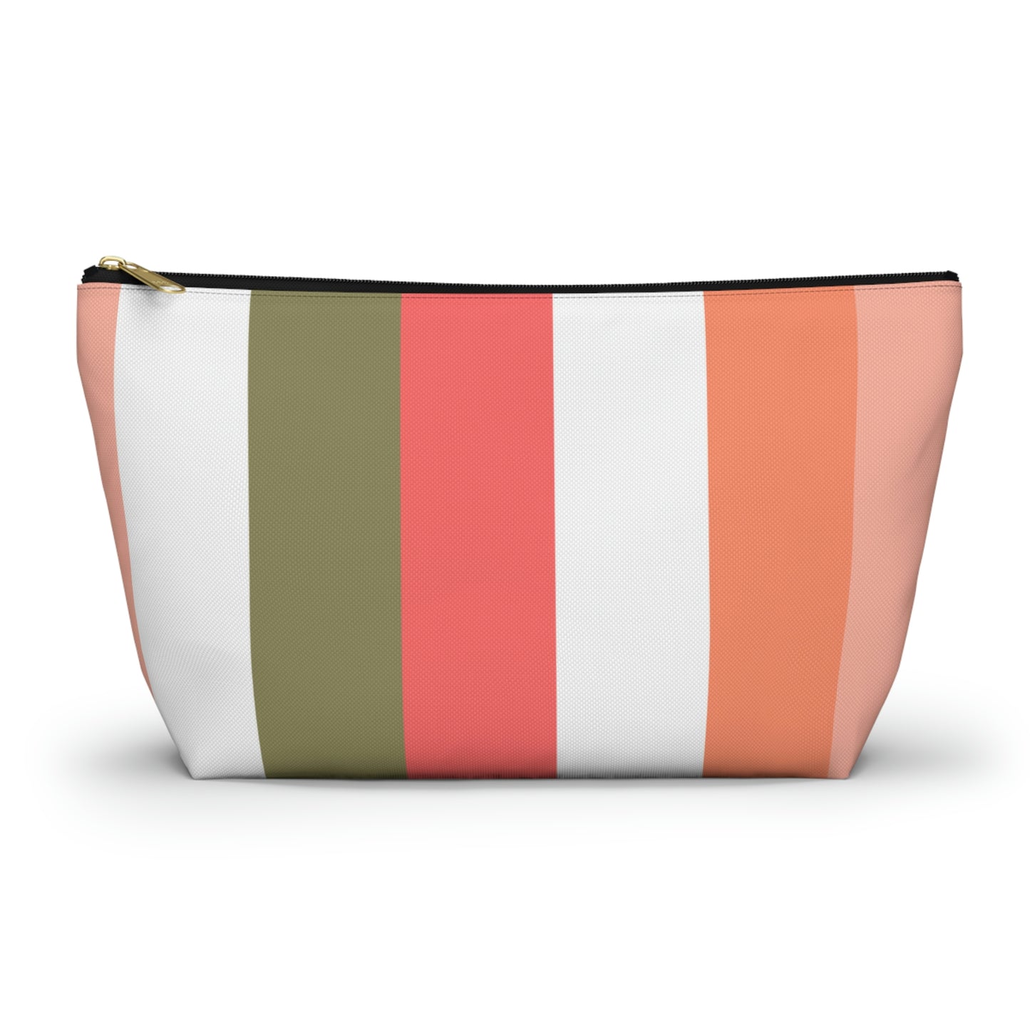 Coral Green & White Stripes Accessory Pouch with T-bottom - BowsAndArtsDesigns