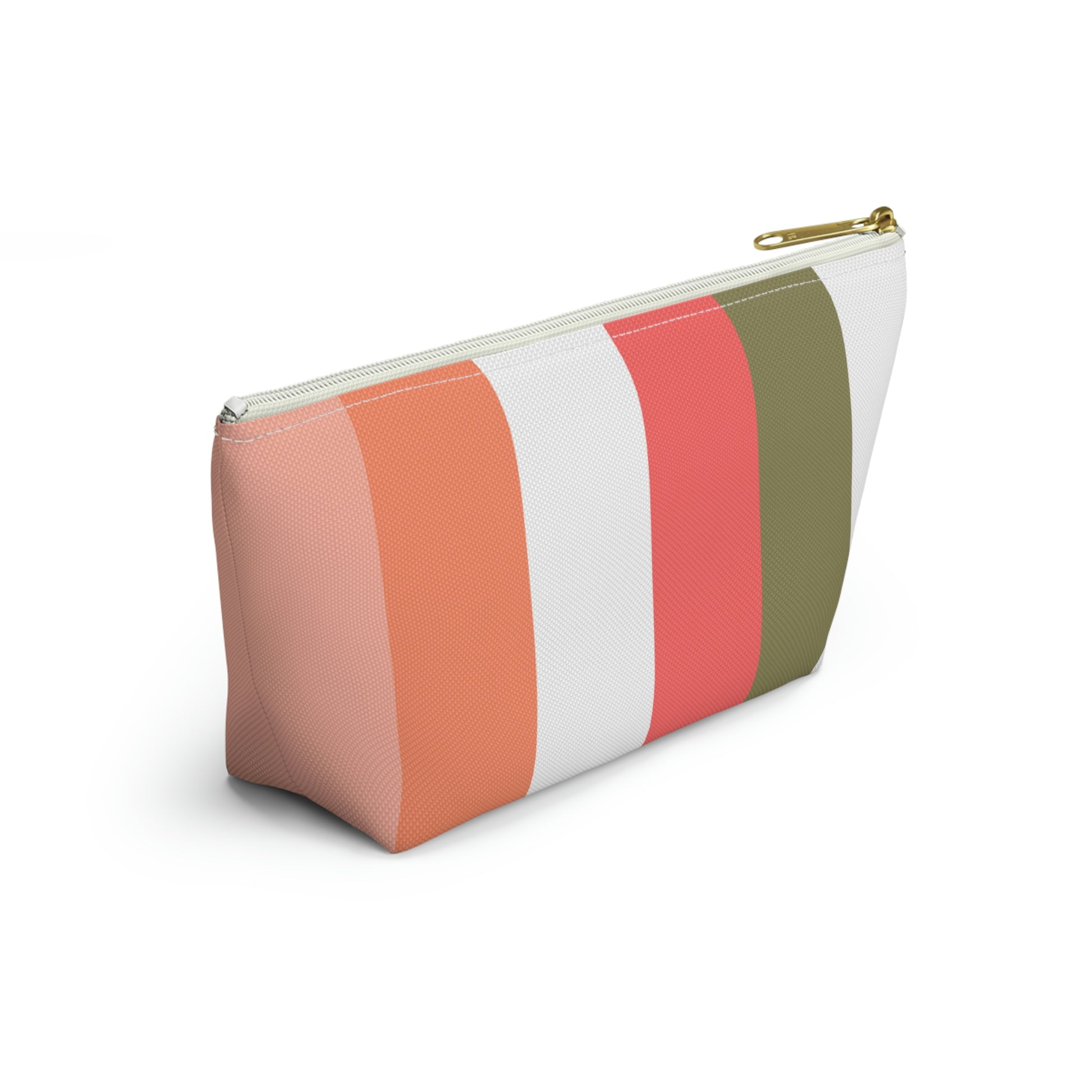 Coral Green & White Stripes Accessory Pouch with T-bottom - BowsAndArtsDesigns