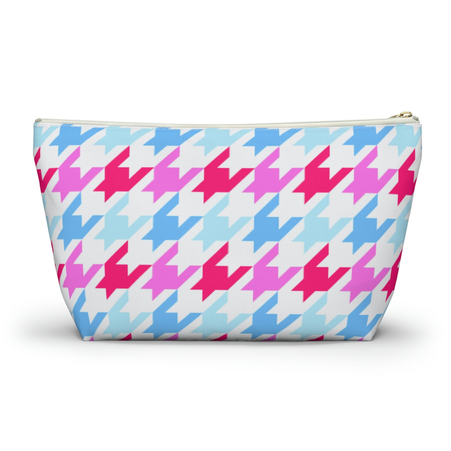 Blue & Pink Houndstooth Accessory Pouch with T-bottom - BowsAndArtsDesigns