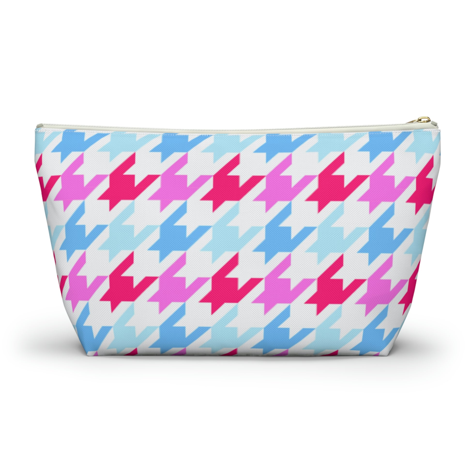 Blue & Pink Houndstooth Accessory Pouch with T-bottom - BowsAndArtsDesigns