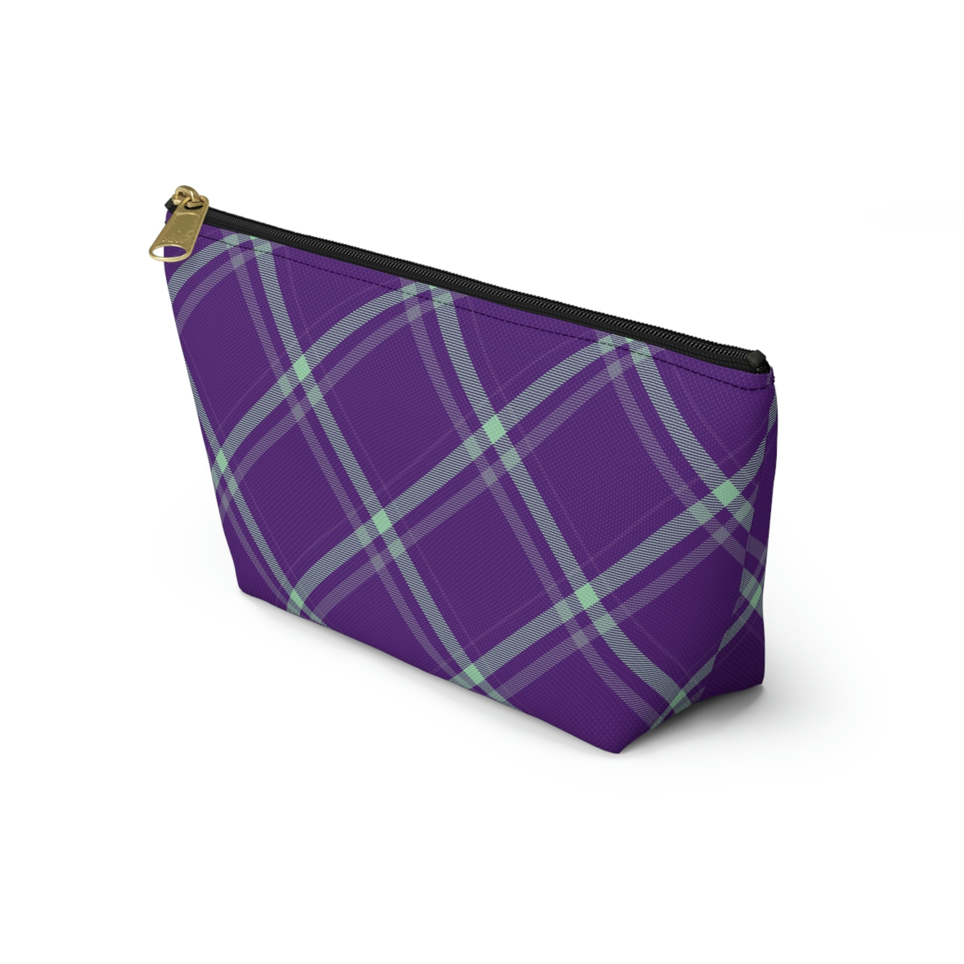 Purple Mint Plaid Accessory Pouch with T-bottom - BowsAndArtsDesigns