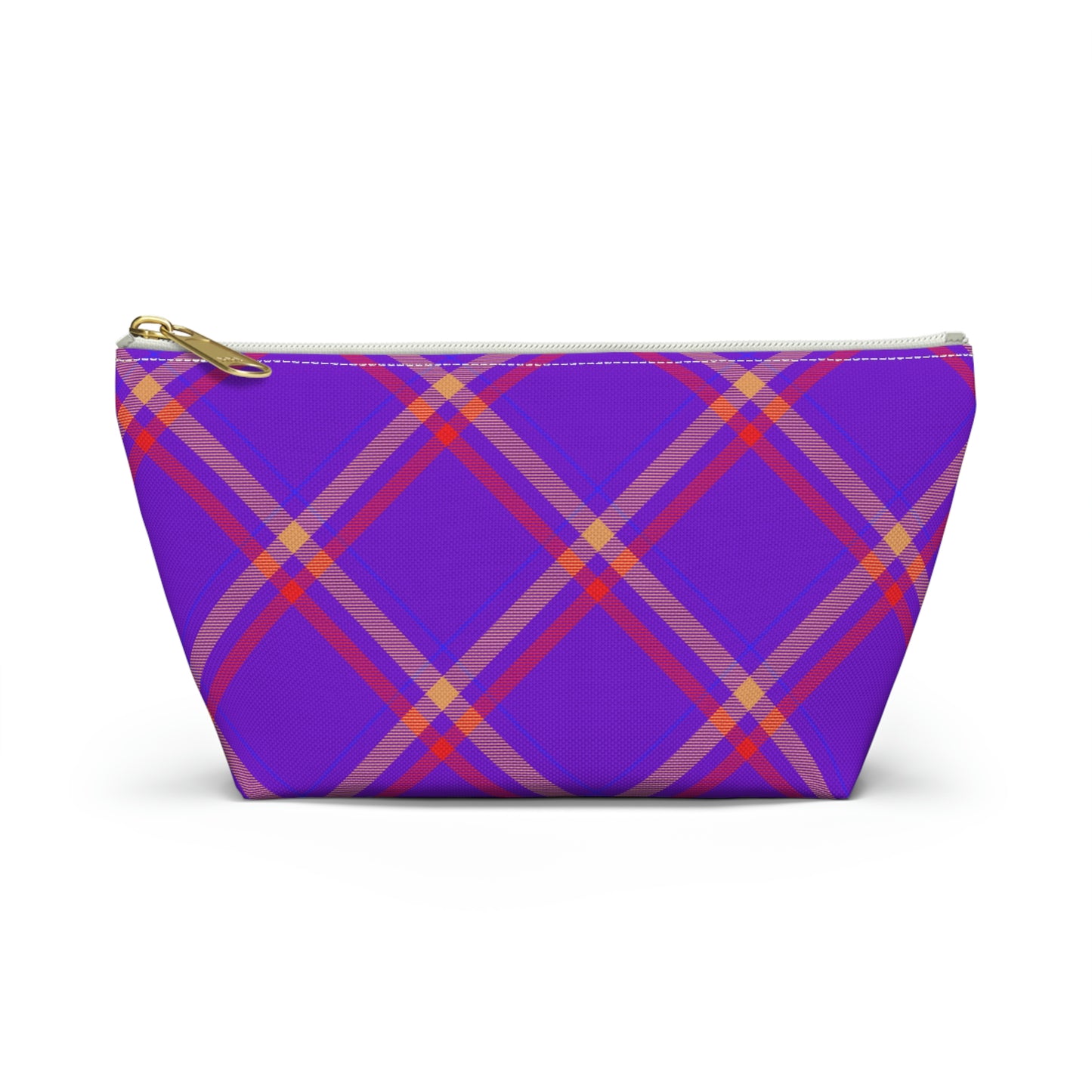Purple & Orange Plaid Accessory Pouch with T-bottom - BowsAndArtsDesigns