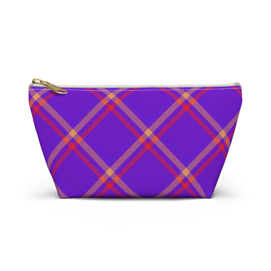 Purple & Orange Plaid Accessory Pouch with T-bottom - BowsAndArtsDesigns