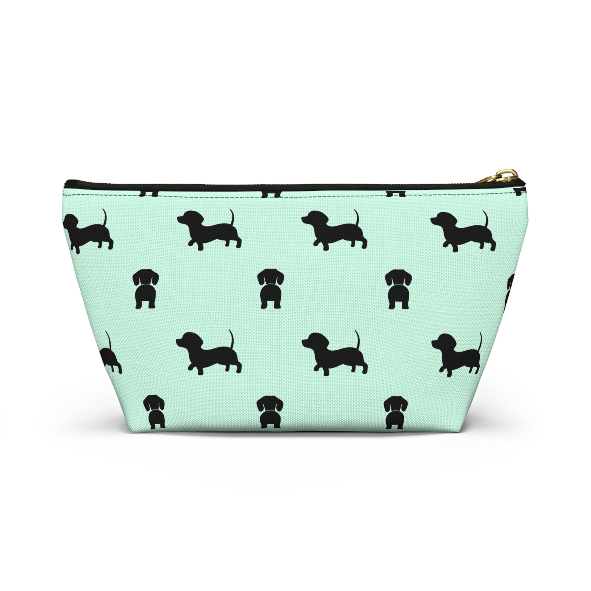 Mint & Black Dachshund Accessory Pouch with T-bottom - BowsAndArtsDesigns