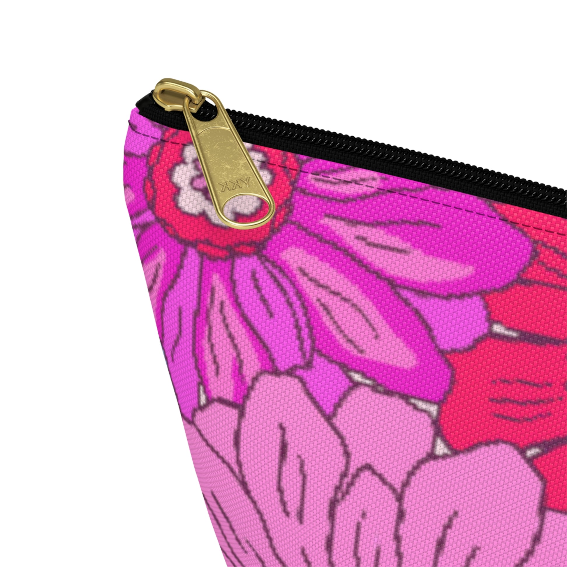 Hot Pink Retro Floral Print Accessory Pouch with T-bottom - BowsAndArtsDesigns