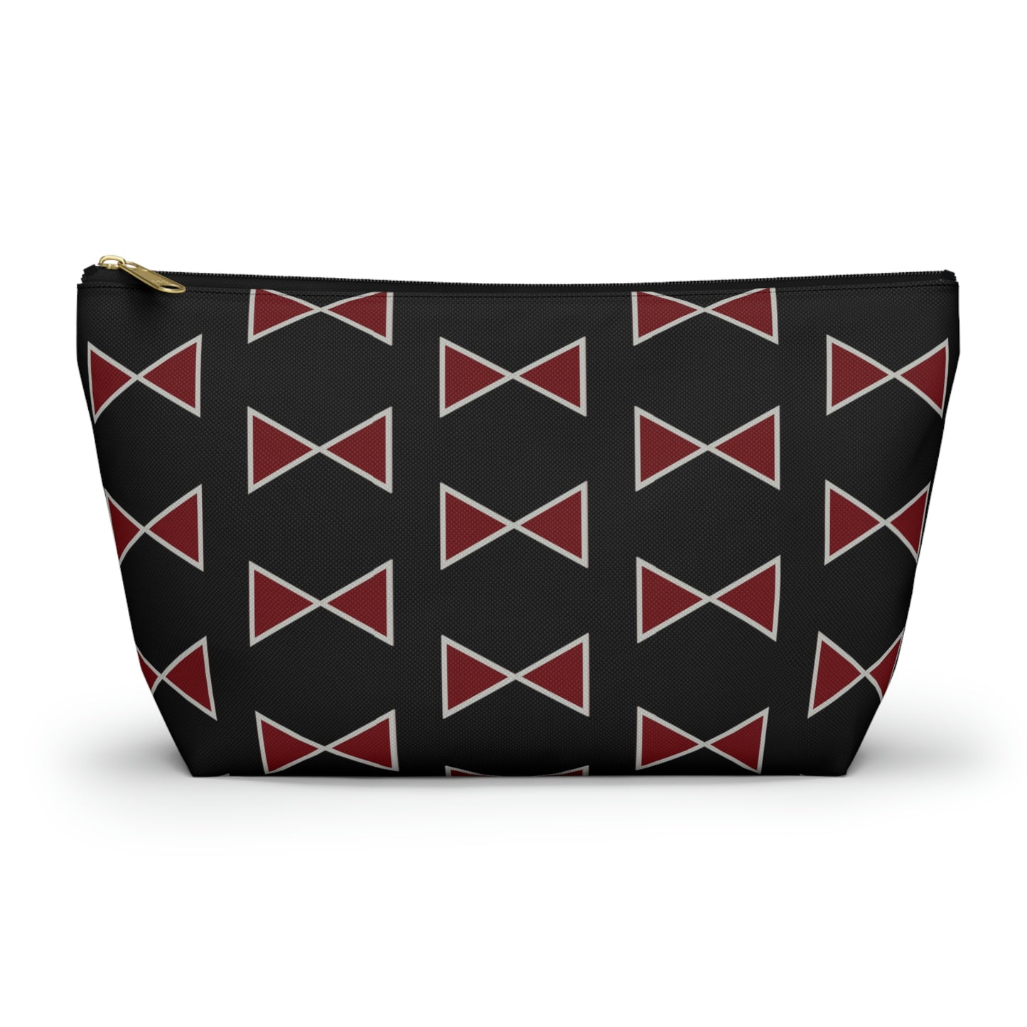 Black & Garnet Maroon Bows Accessory Pouch with T-bottom - BowsAndArtsDesigns