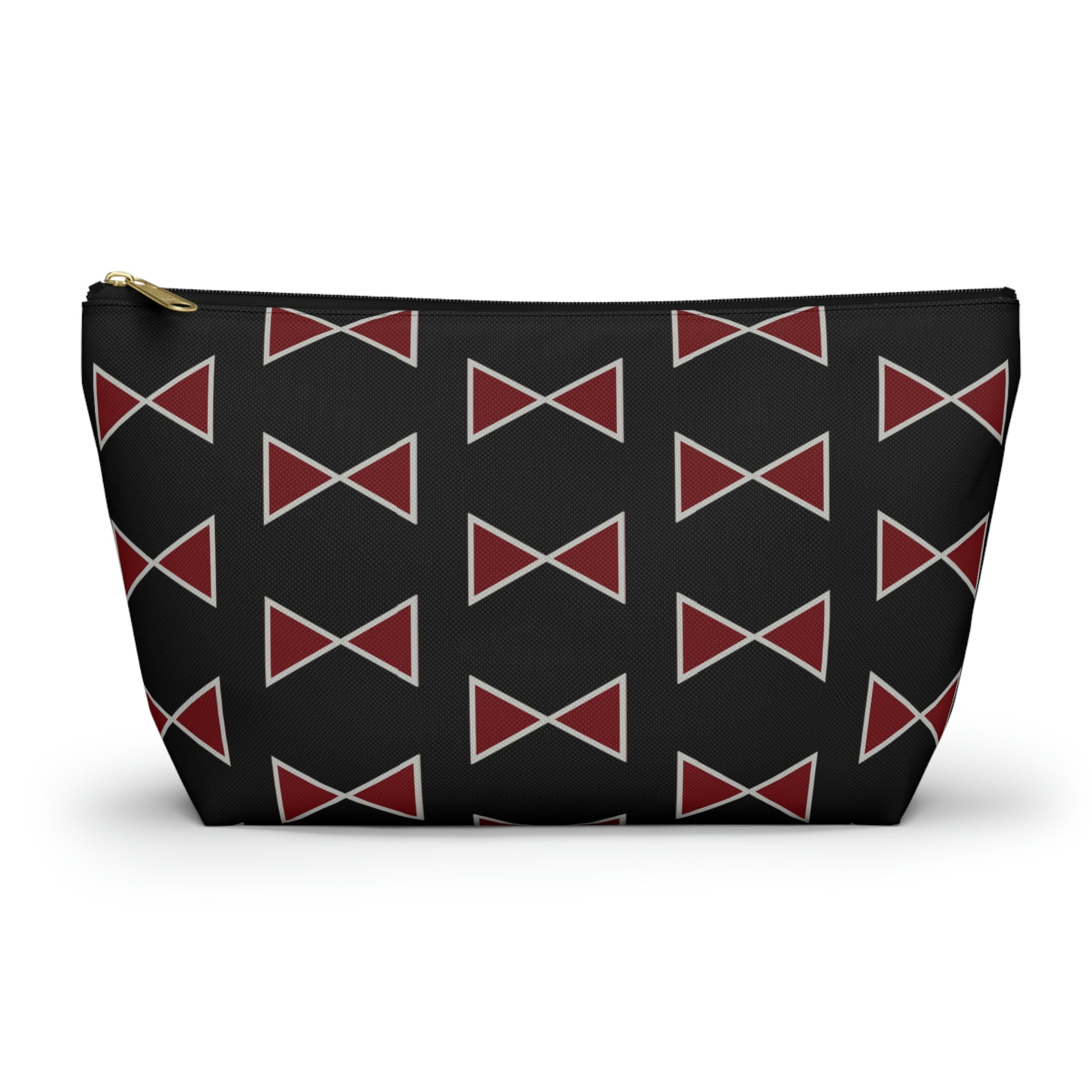 Black & Garnet Maroon Bows Accessory Pouch with T-bottom - BowsAndArtsDesigns