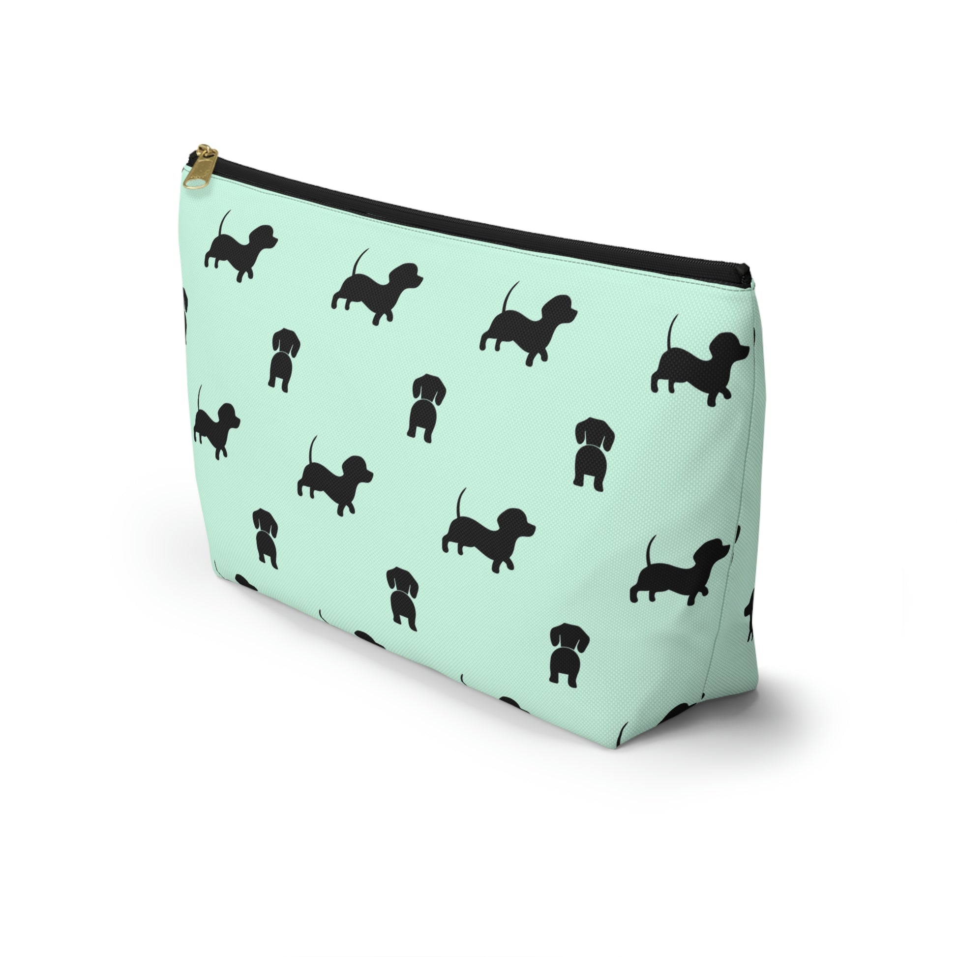 Mint & Black Dachshund Accessory Pouch with T-bottom - BowsAndArtsDesigns