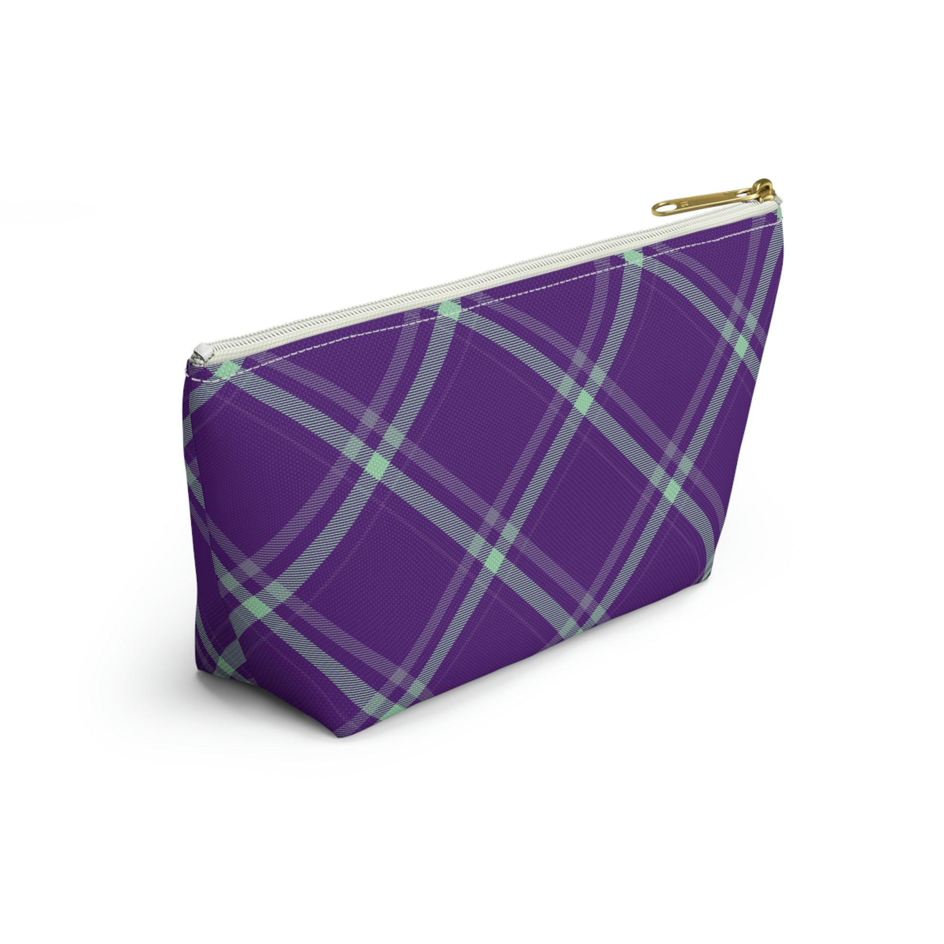 Purple Mint Plaid Accessory Pouch with T-bottom - BowsAndArtsDesigns