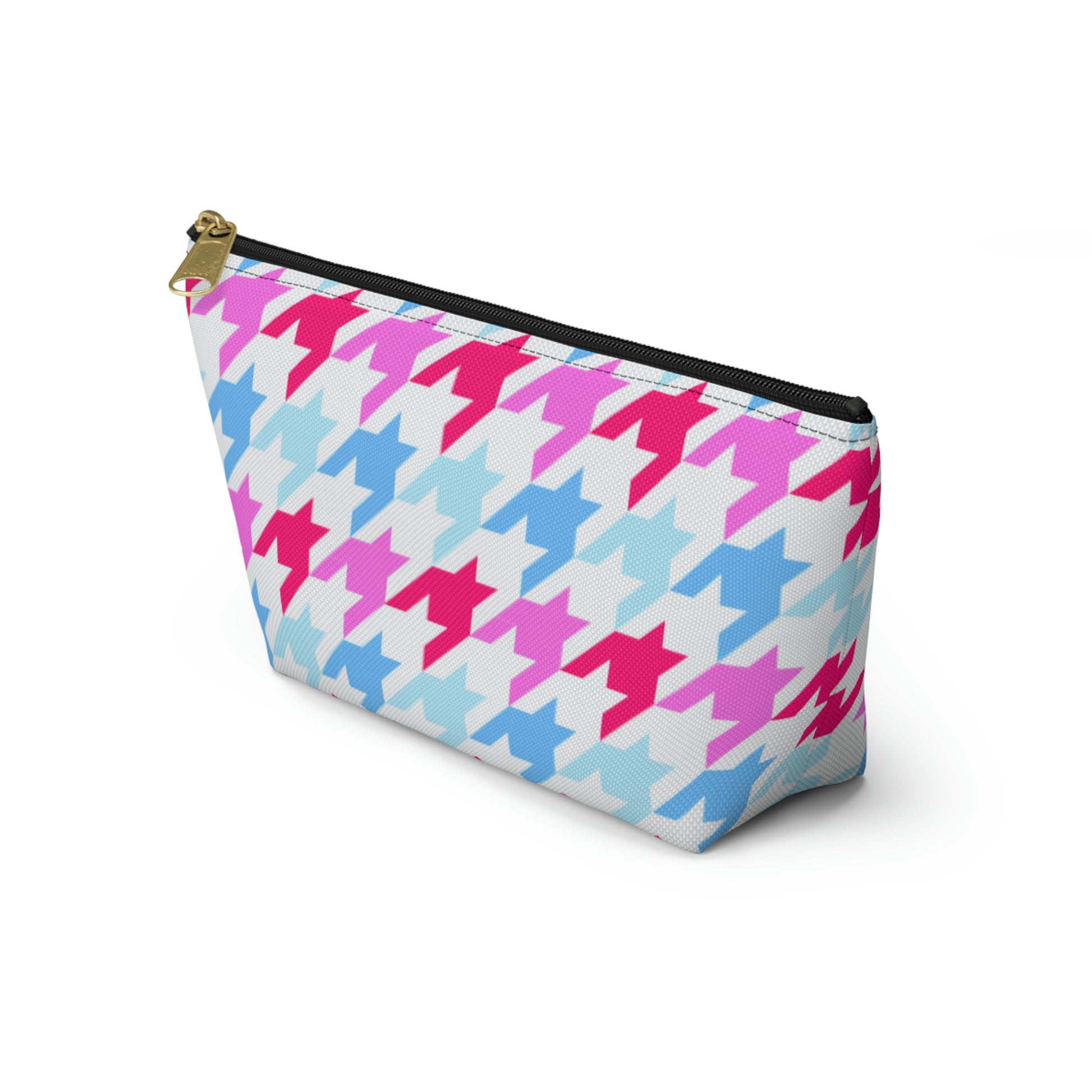 Blue & Pink Houndstooth Accessory Pouch with T-bottom - BowsAndArtsDesigns