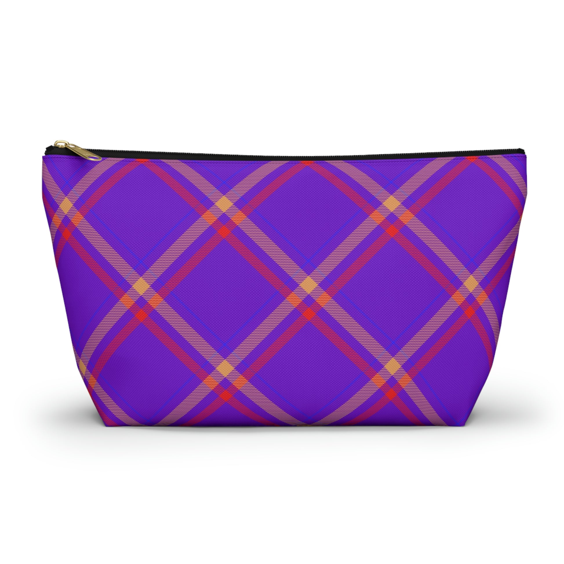 Purple & Orange Plaid Accessory Pouch with T-bottom - BowsAndArtsDesigns