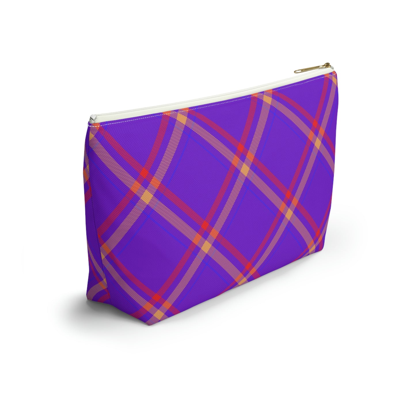 Purple & Orange Plaid Accessory Pouch with T-bottom - BowsAndArtsDesigns
