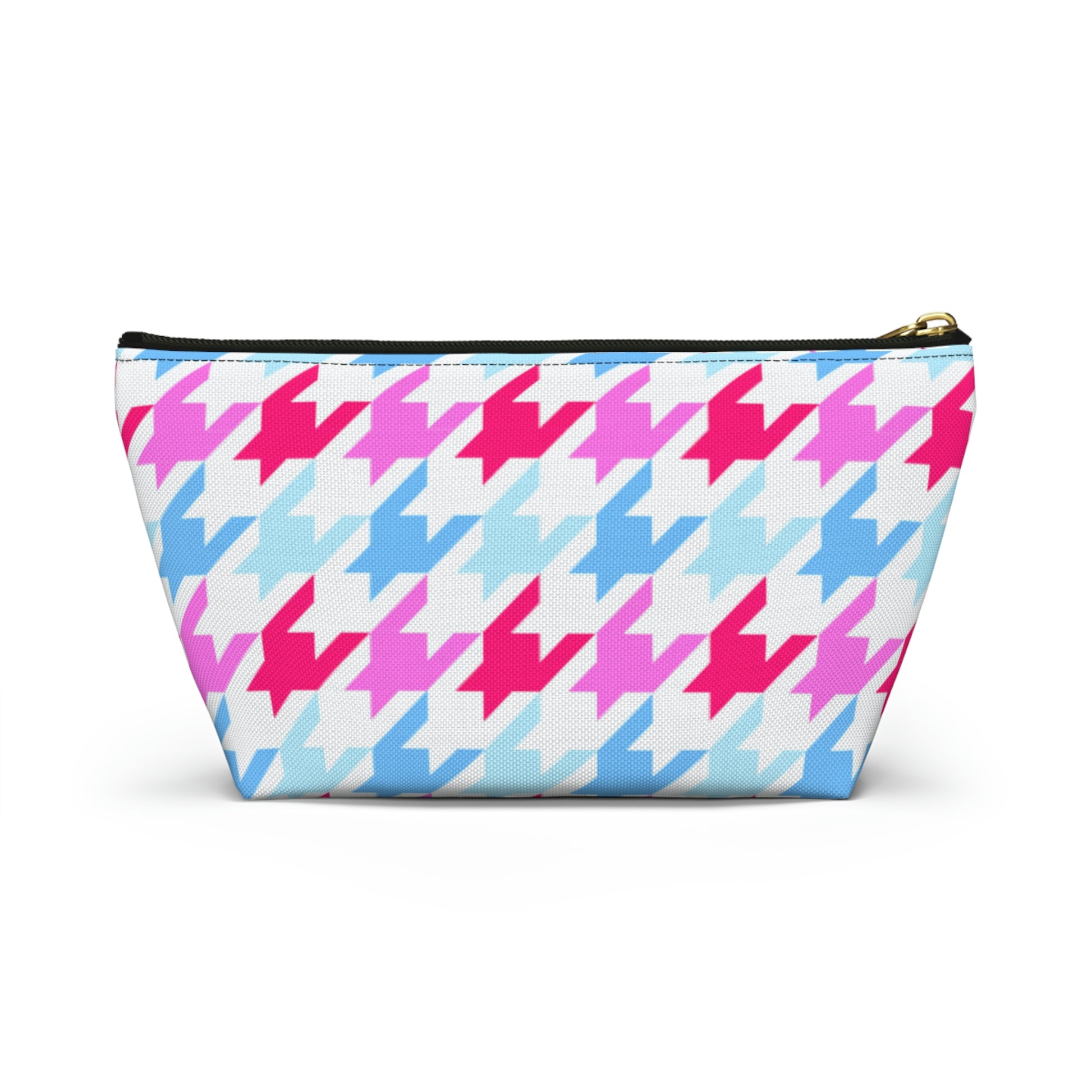 Blue & Pink Houndstooth Accessory Pouch with T-bottom - BowsAndArtsDesigns