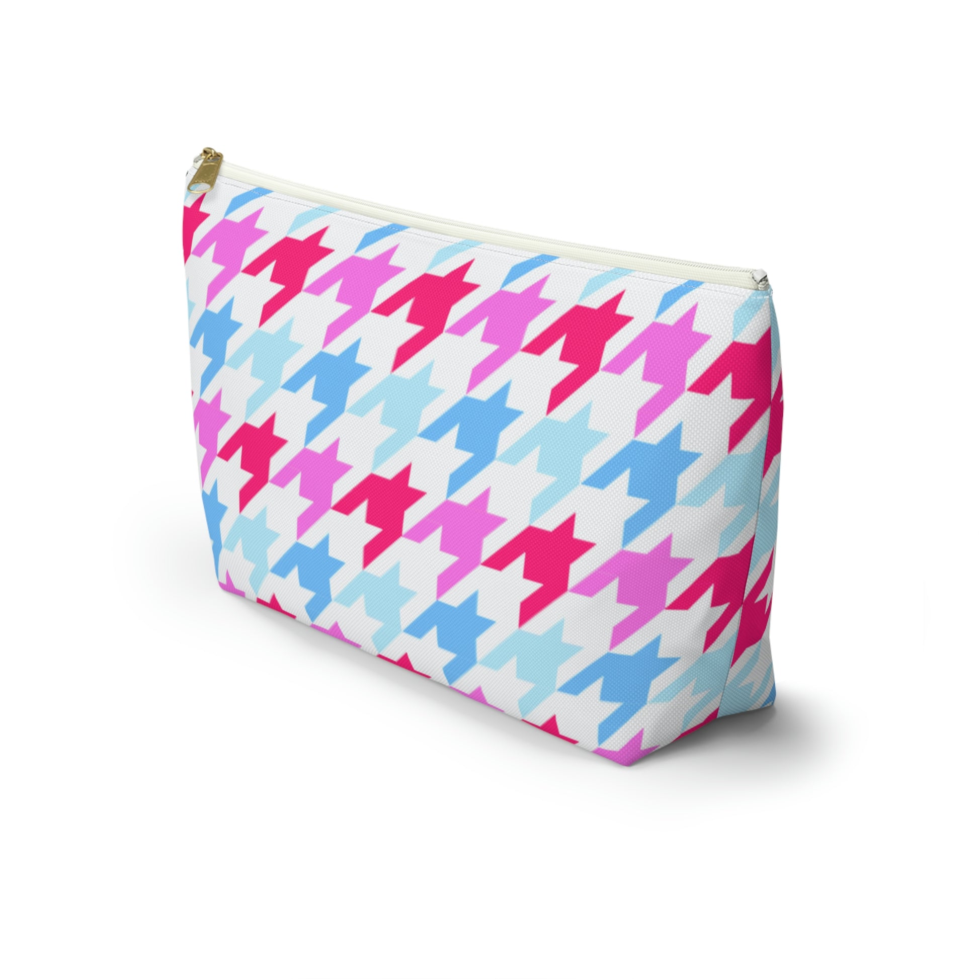 Blue & Pink Houndstooth Accessory Pouch with T-bottom - BowsAndArtsDesigns