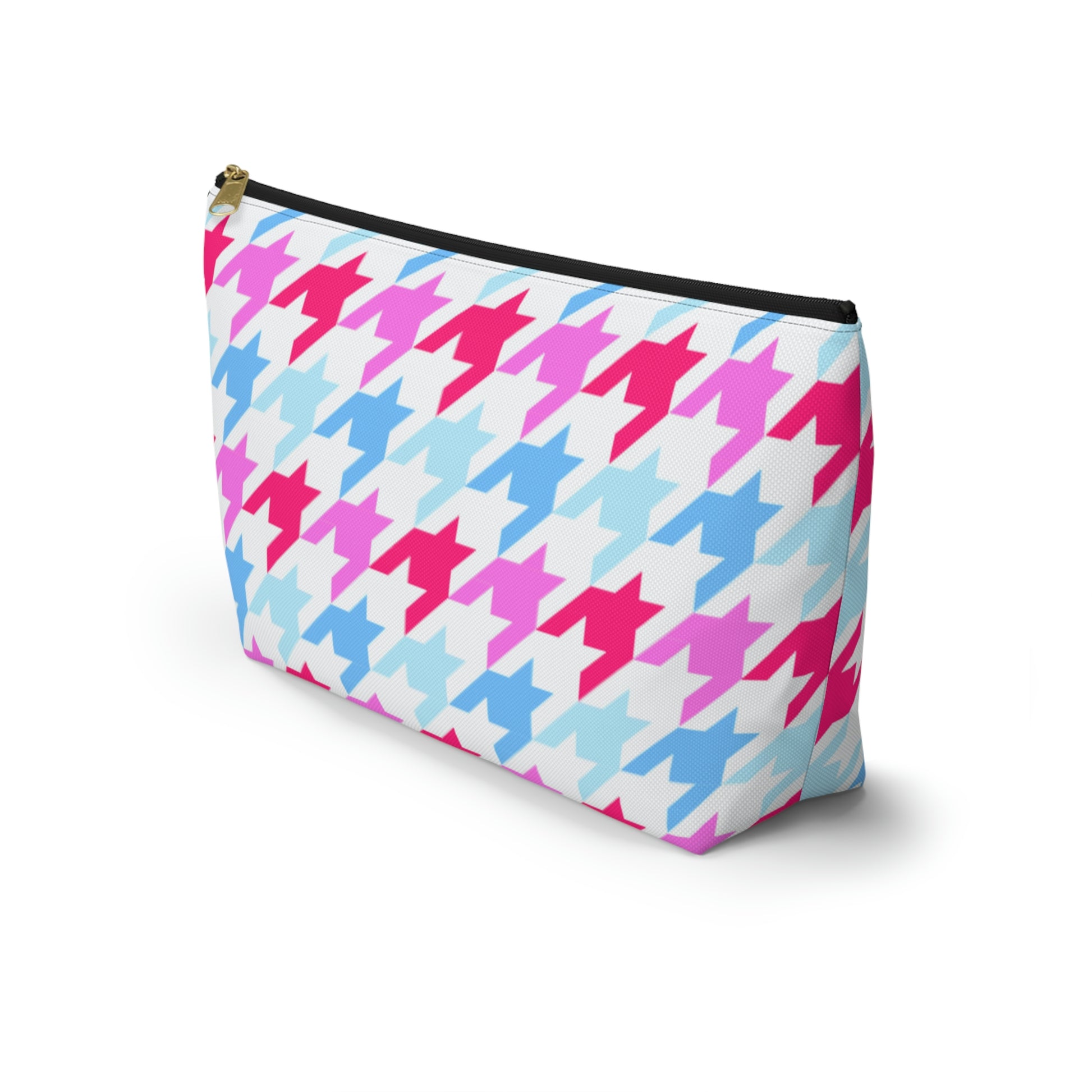 Blue & Pink Houndstooth Accessory Pouch with T-bottom - BowsAndArtsDesigns