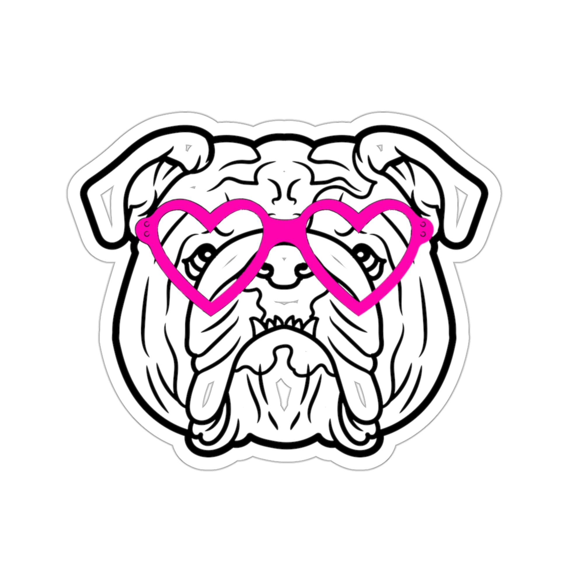 Bulldog Heart Glasses Vinyl Kiss-Cut Sticker - BowsAndArtsDesigns