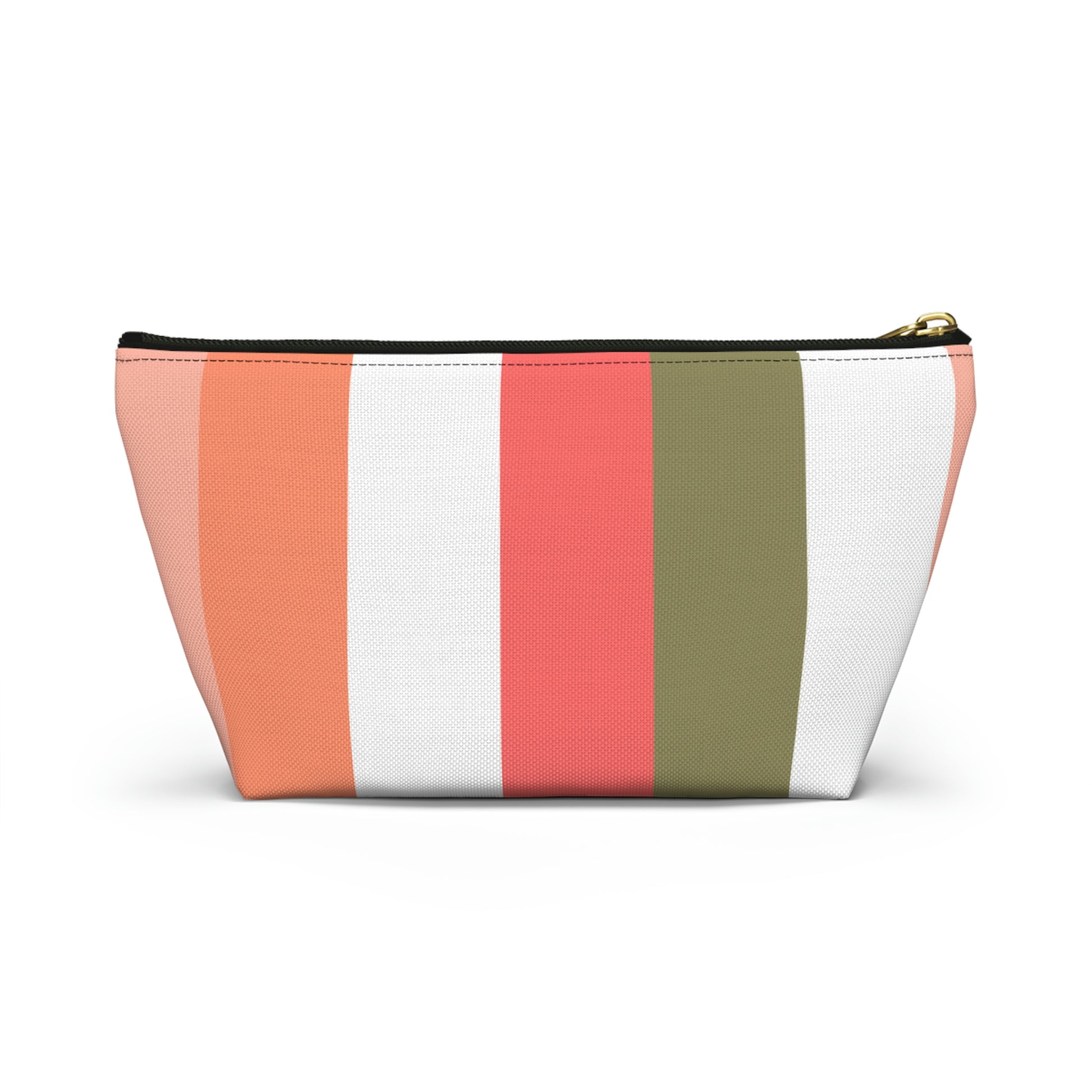 Coral Green & White Stripes Accessory Pouch with T-bottom - BowsAndArtsDesigns