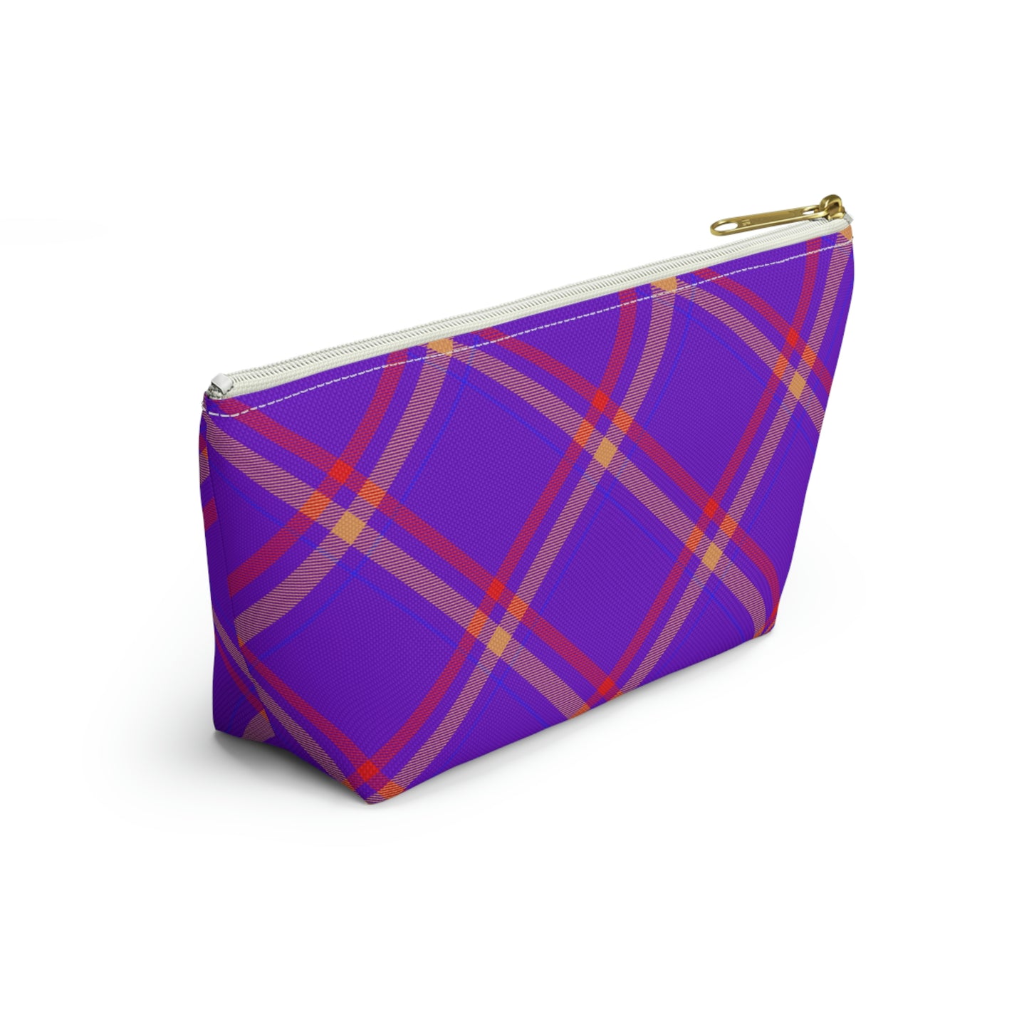 Purple & Orange Plaid Accessory Pouch with T-bottom - BowsAndArtsDesigns