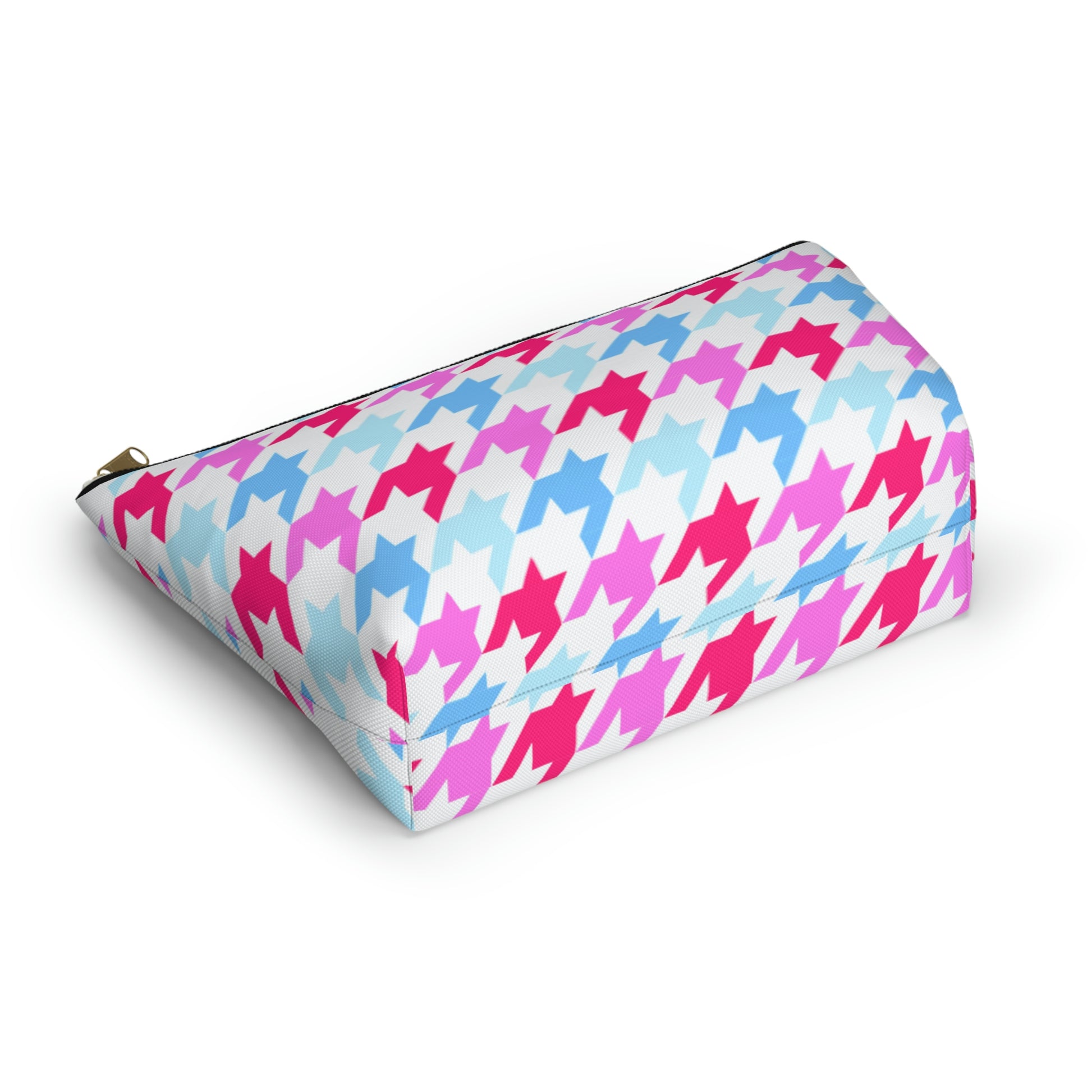 Blue & Pink Houndstooth Accessory Pouch with T-bottom - BowsAndArtsDesigns