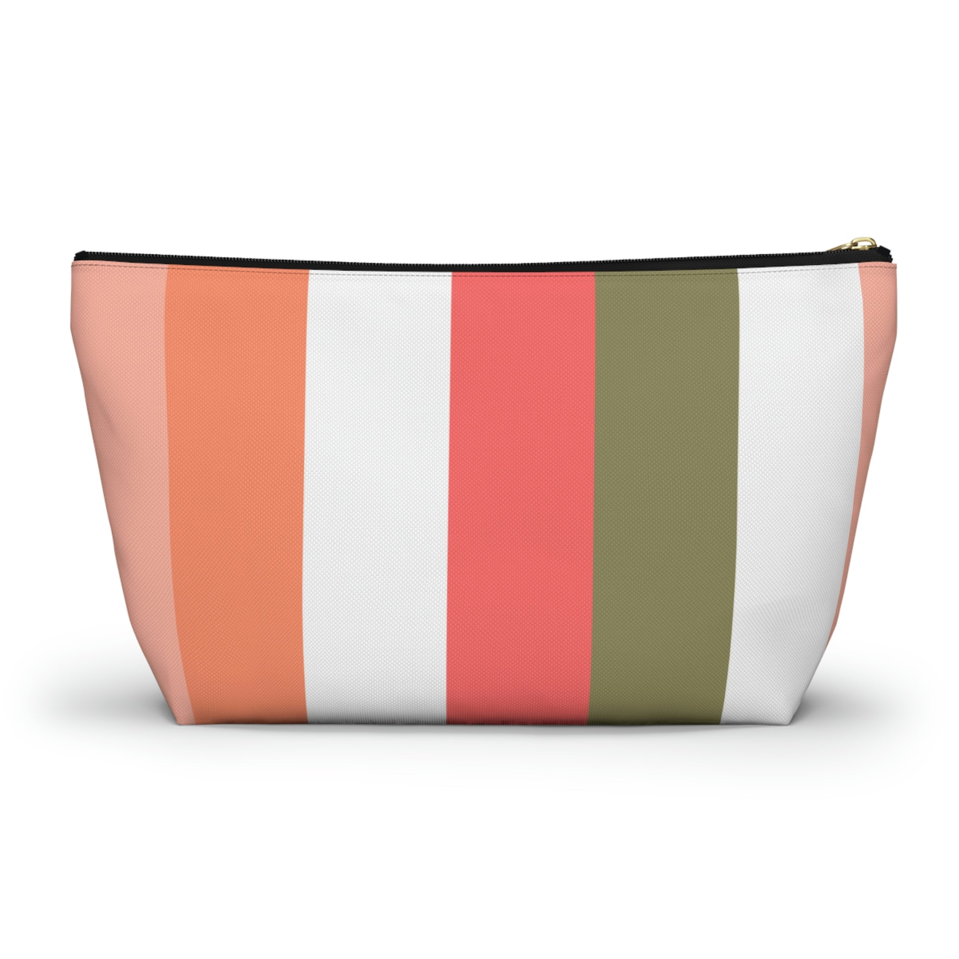 Coral Green & White Stripes Accessory Pouch with T-bottom - BowsAndArtsDesigns