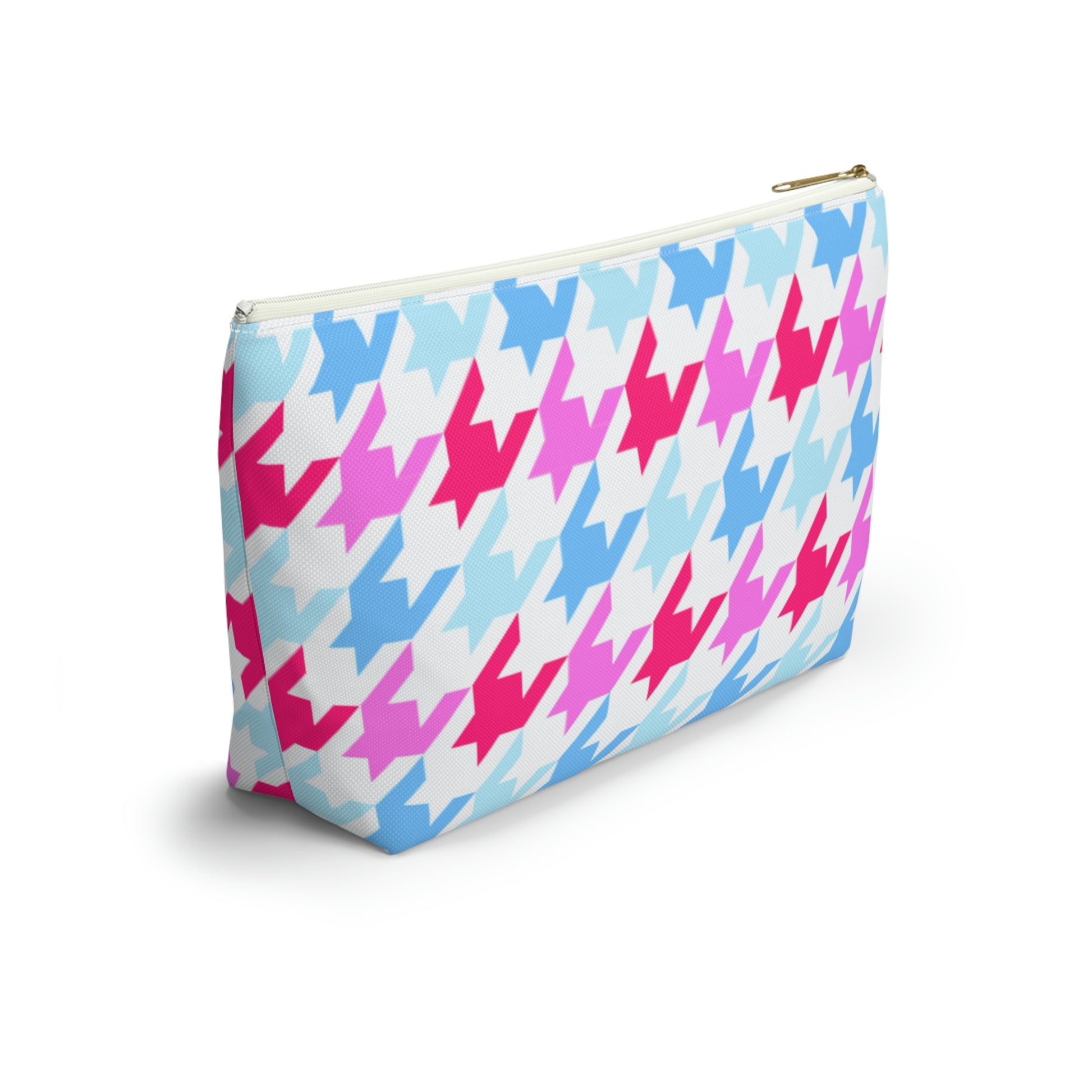 Blue & Pink Houndstooth Accessory Pouch with T-bottom - BowsAndArtsDesigns
