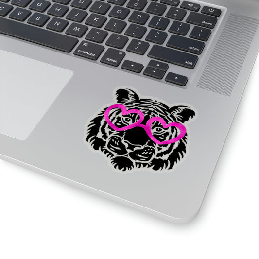 Tiger Pink Heart Glasses Vinyl Kiss-Cut Sticker - BowsAndArtsDesigns