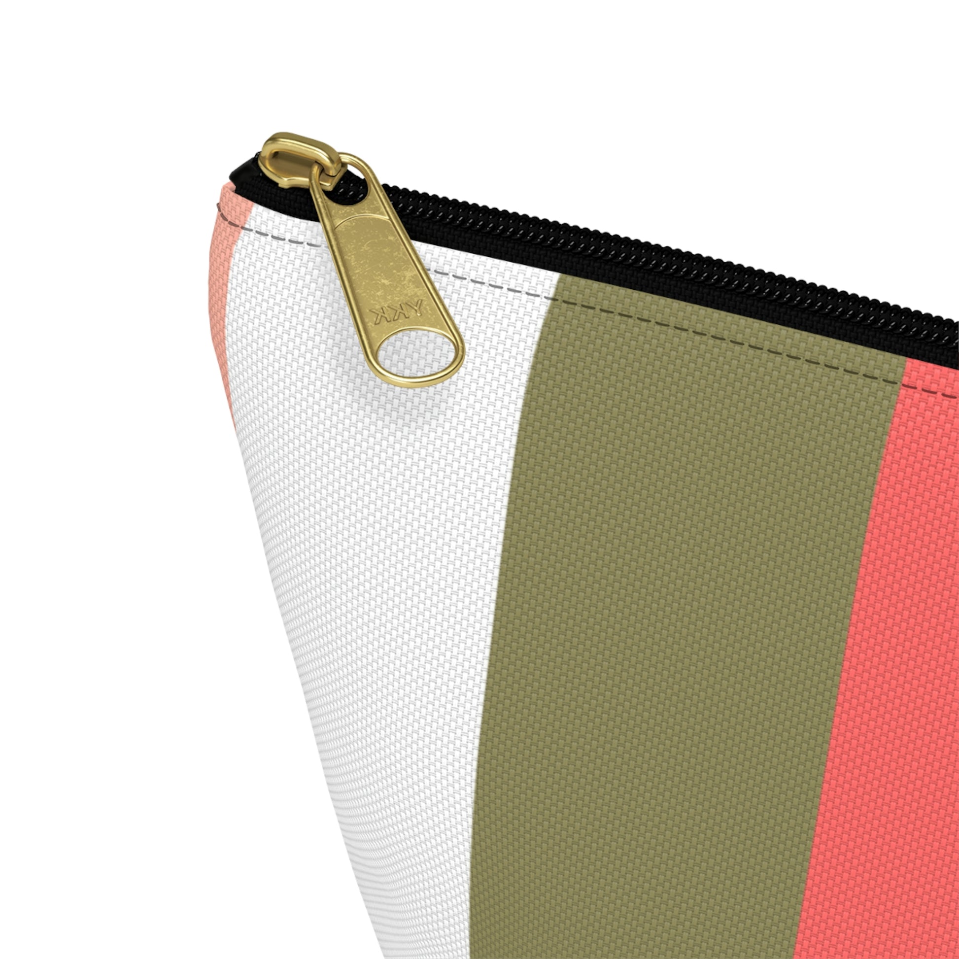 Coral Green & White Stripes Accessory Pouch with T-bottom - BowsAndArtsDesigns