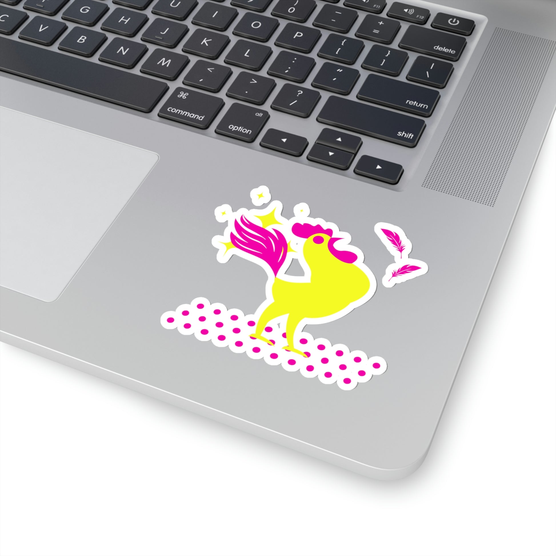 Hot Pink & Neon Yellow Rooster Gamecock Vinyl Kiss-Cut Sticker - BowsAndArtsDesigns