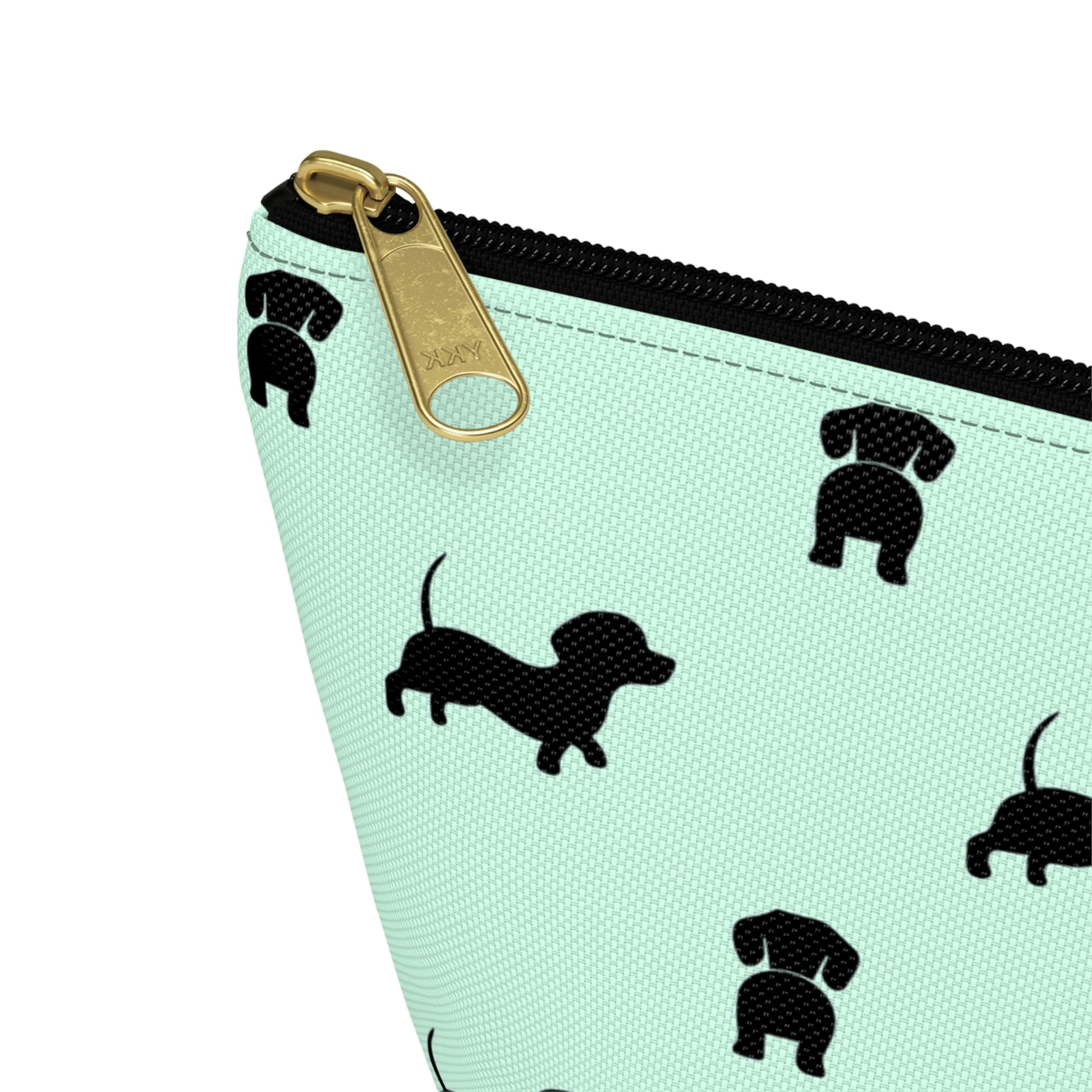 Mint & Black Dachshund Accessory Pouch with T-bottom - BowsAndArtsDesigns